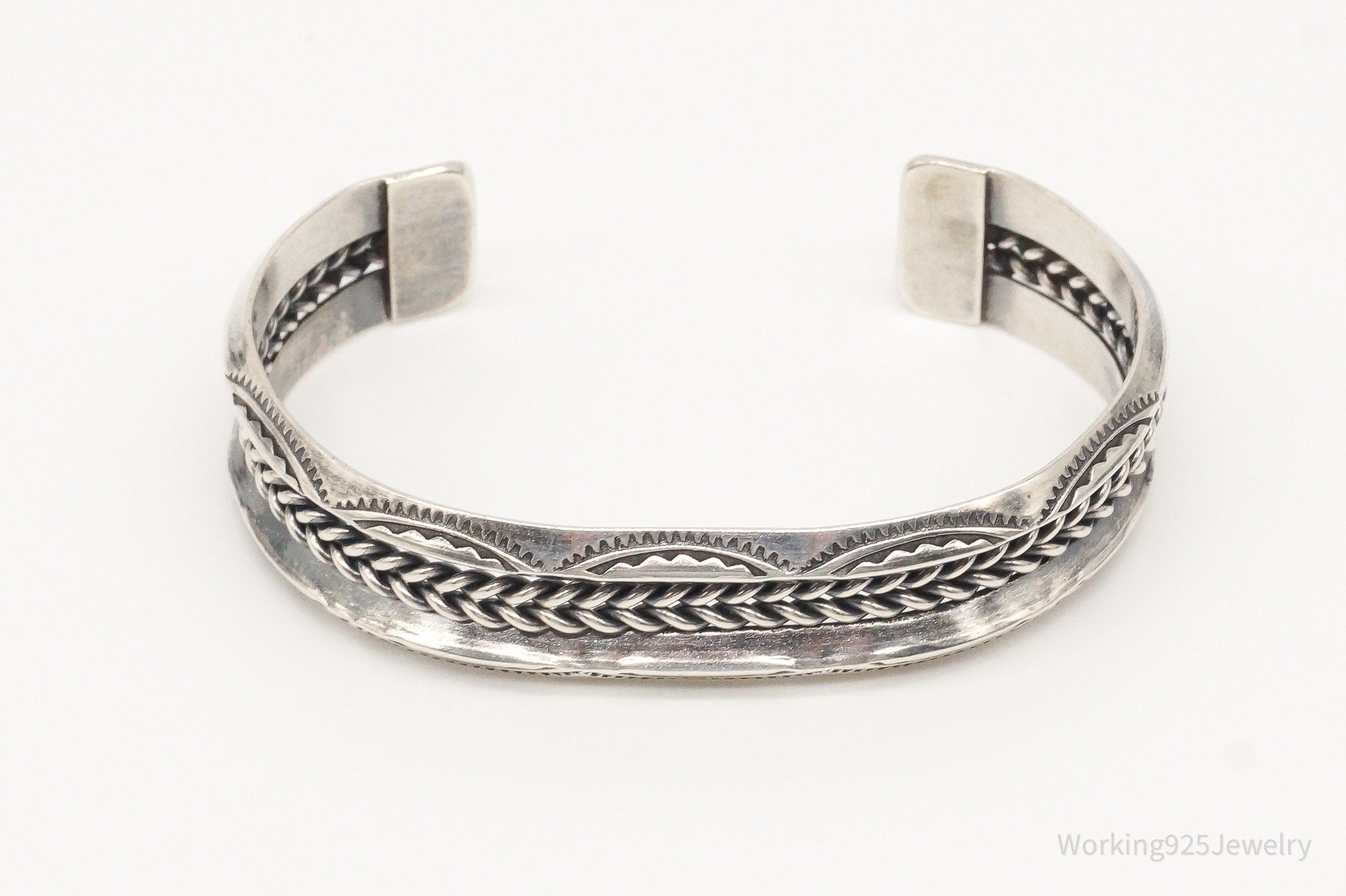 Vintage Native American Guy K Williams Sterling Silver Rope Cable Cuff Bracelet