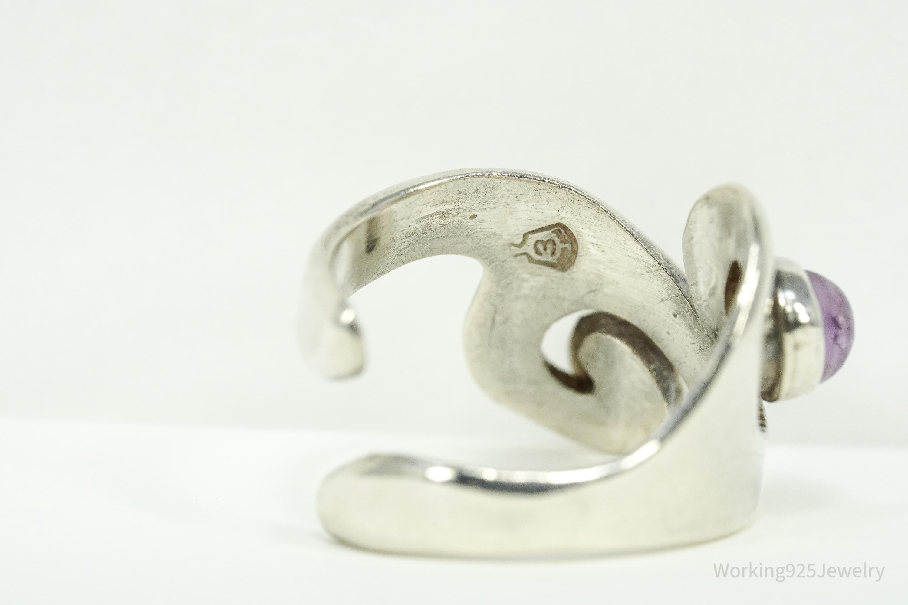 Vintage Mexico Modernist Sterling Silver Amethyst Ring Size 7