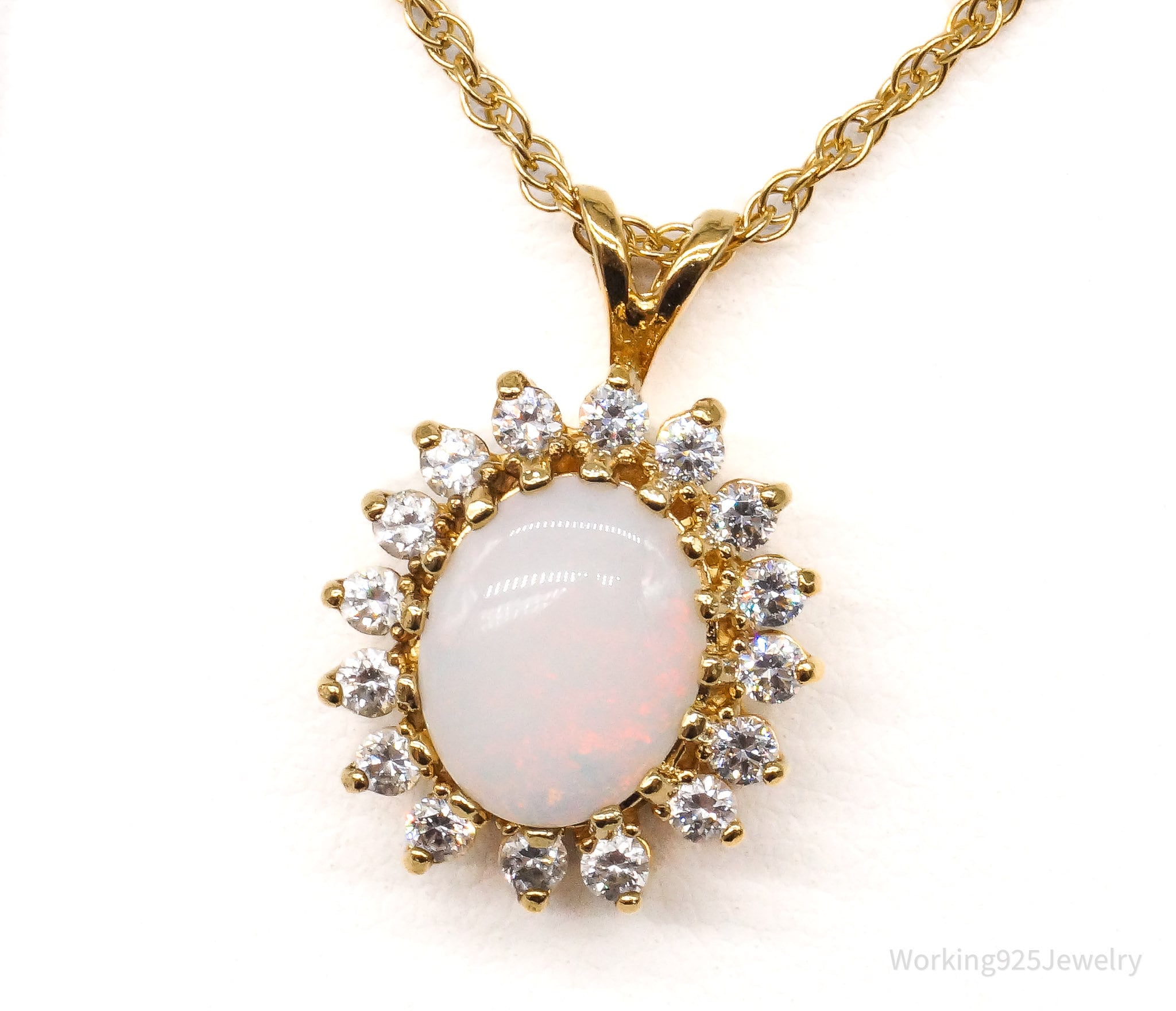 Vintage Opal Cubic Zirconia 14K Yellow Gold Filled Necklace