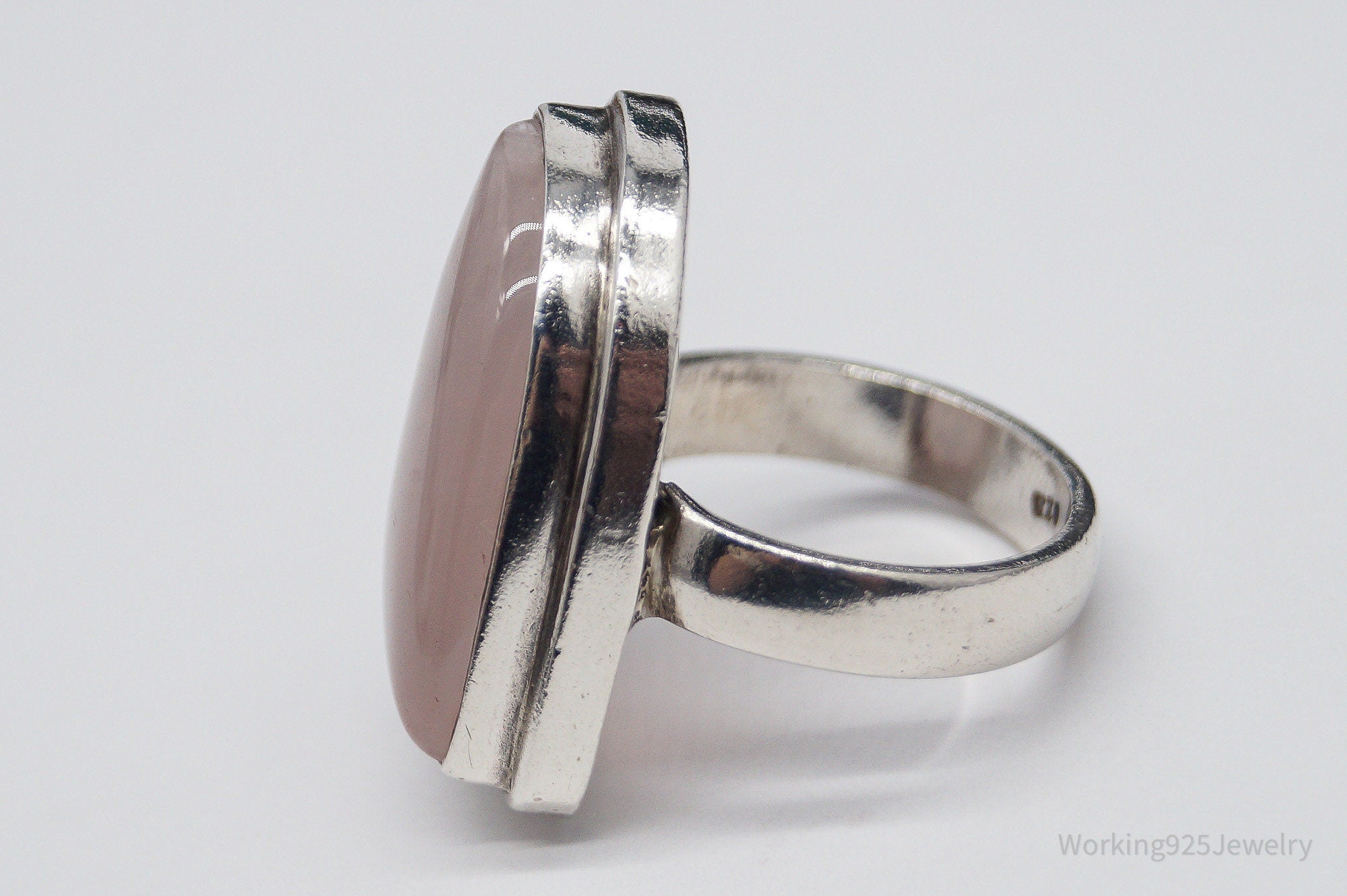 Vintage Large Pink Chalcedony Sterling Silver Ring - Size 8.75