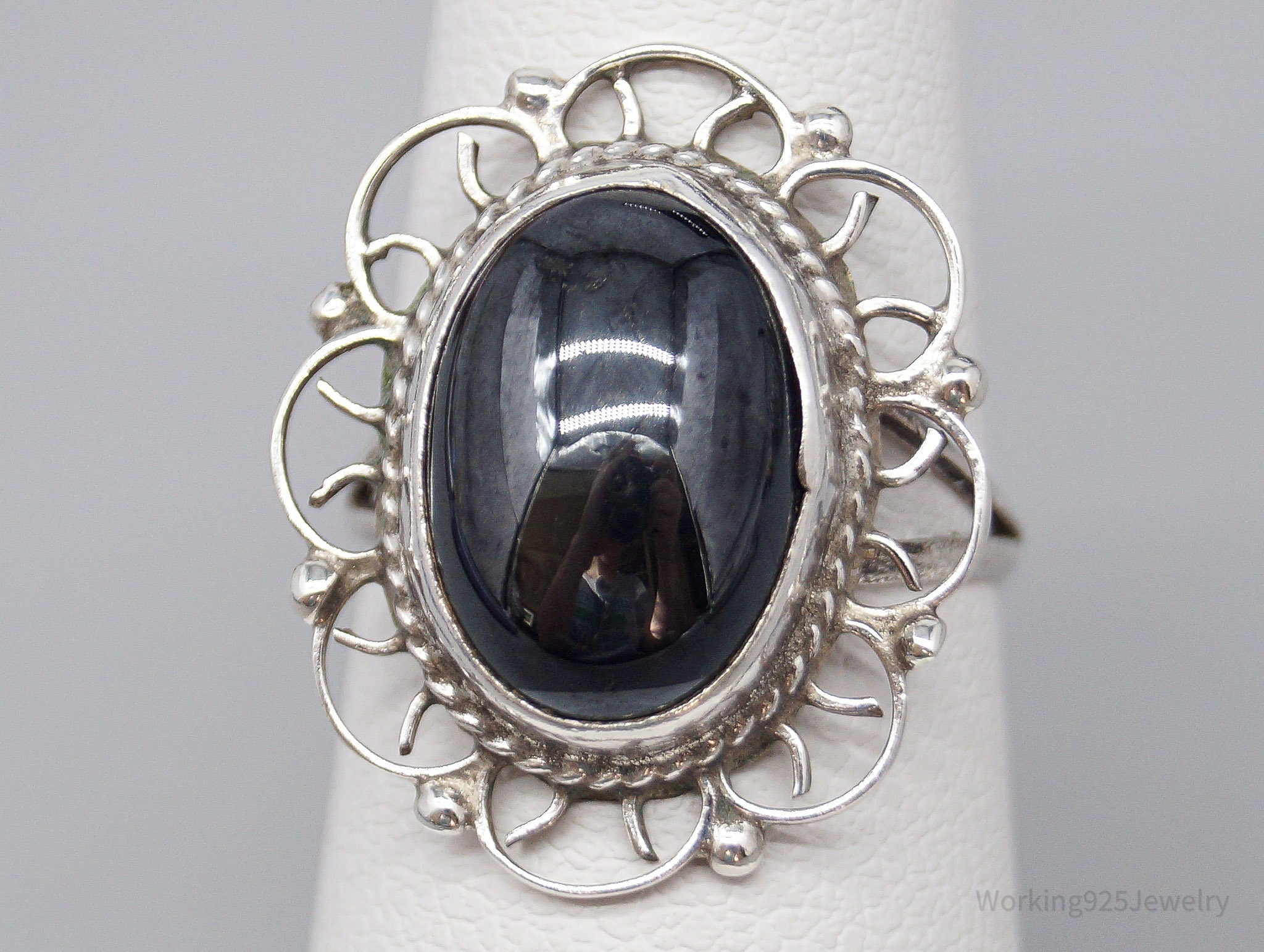 Vintage Mexico Black Stone Sterling Silver Ring - Size 5.75