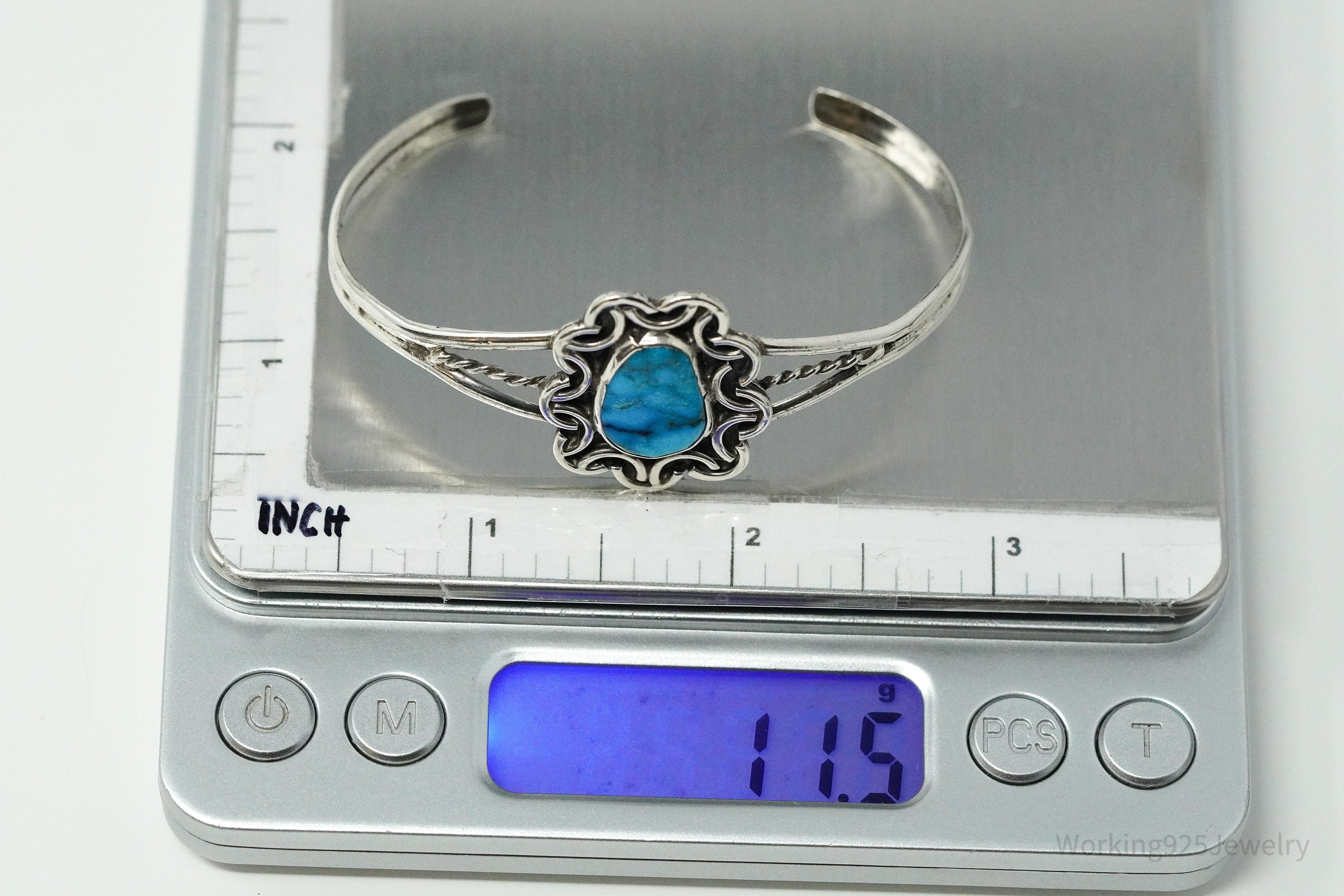 Vintage Native Handmade Blue Turquoise Sterling Silver Cuff Bracelet 6.25"