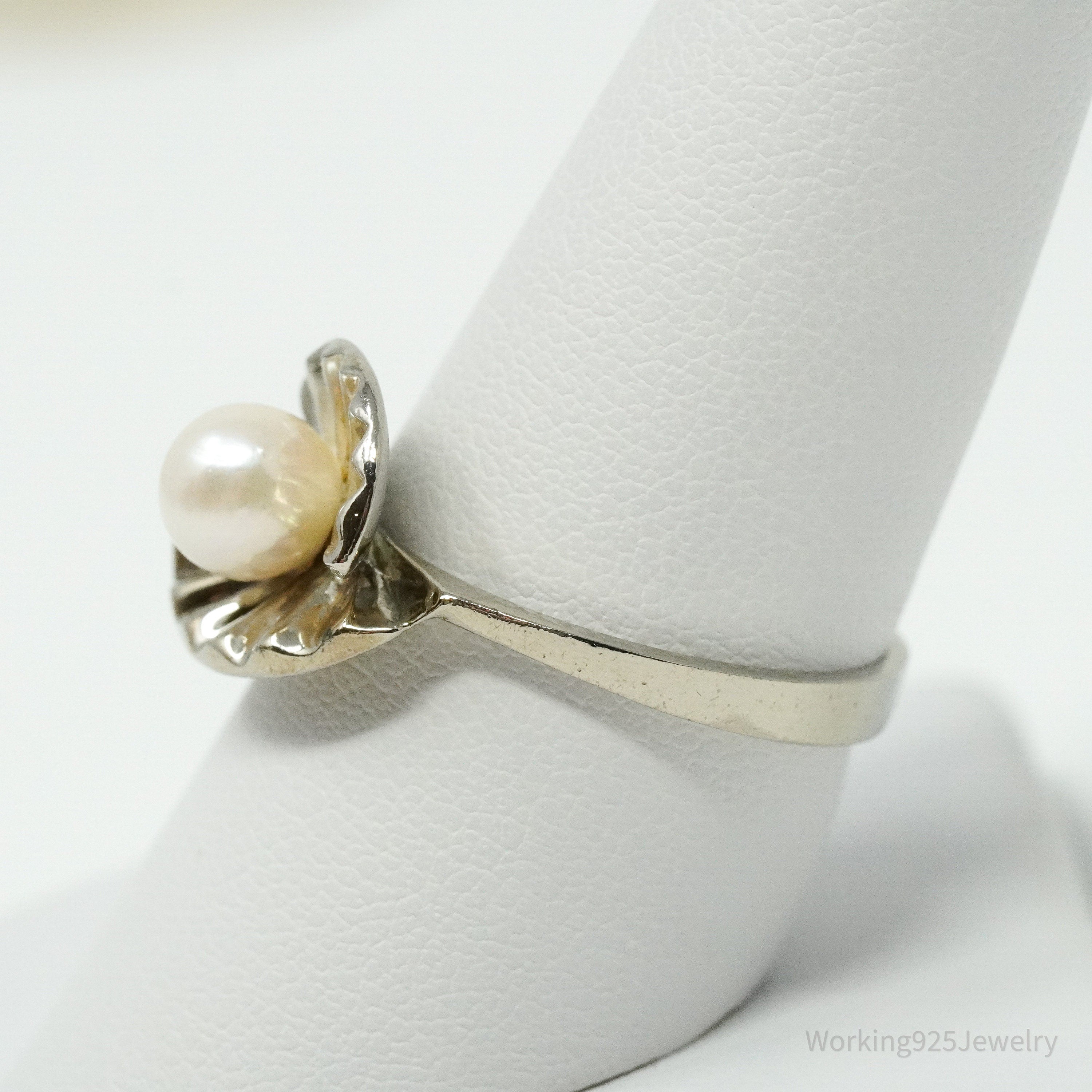 Vintage Pearl Sterling Silver Ring - Size 9