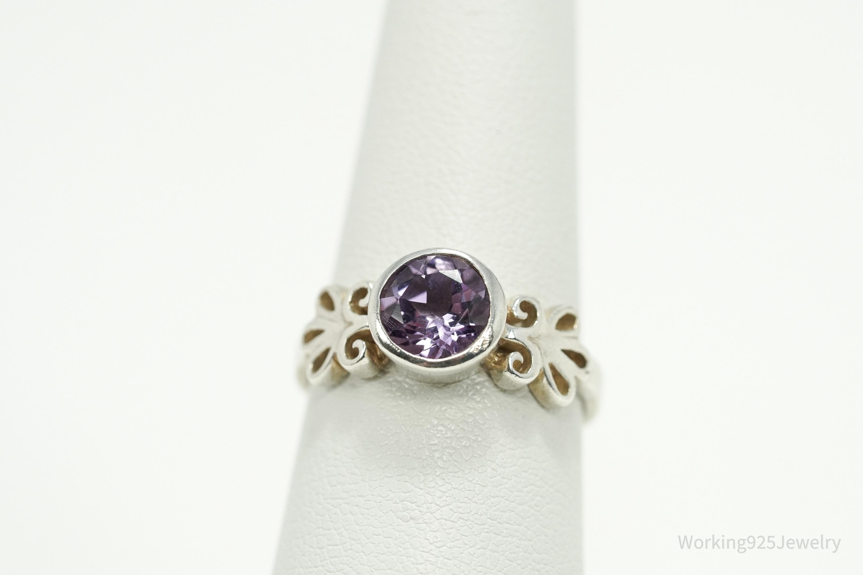 Vintage Purple Amethyst Sterling Silver Ring - Size 7.25