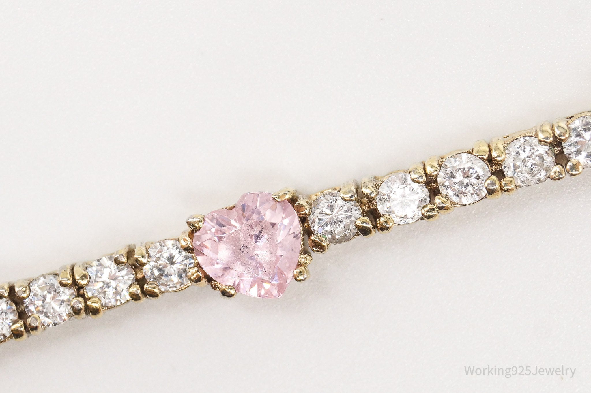 Vintage Pink & White Cubic Zirconia Gold Vermeil Sterling Silver Bracelet