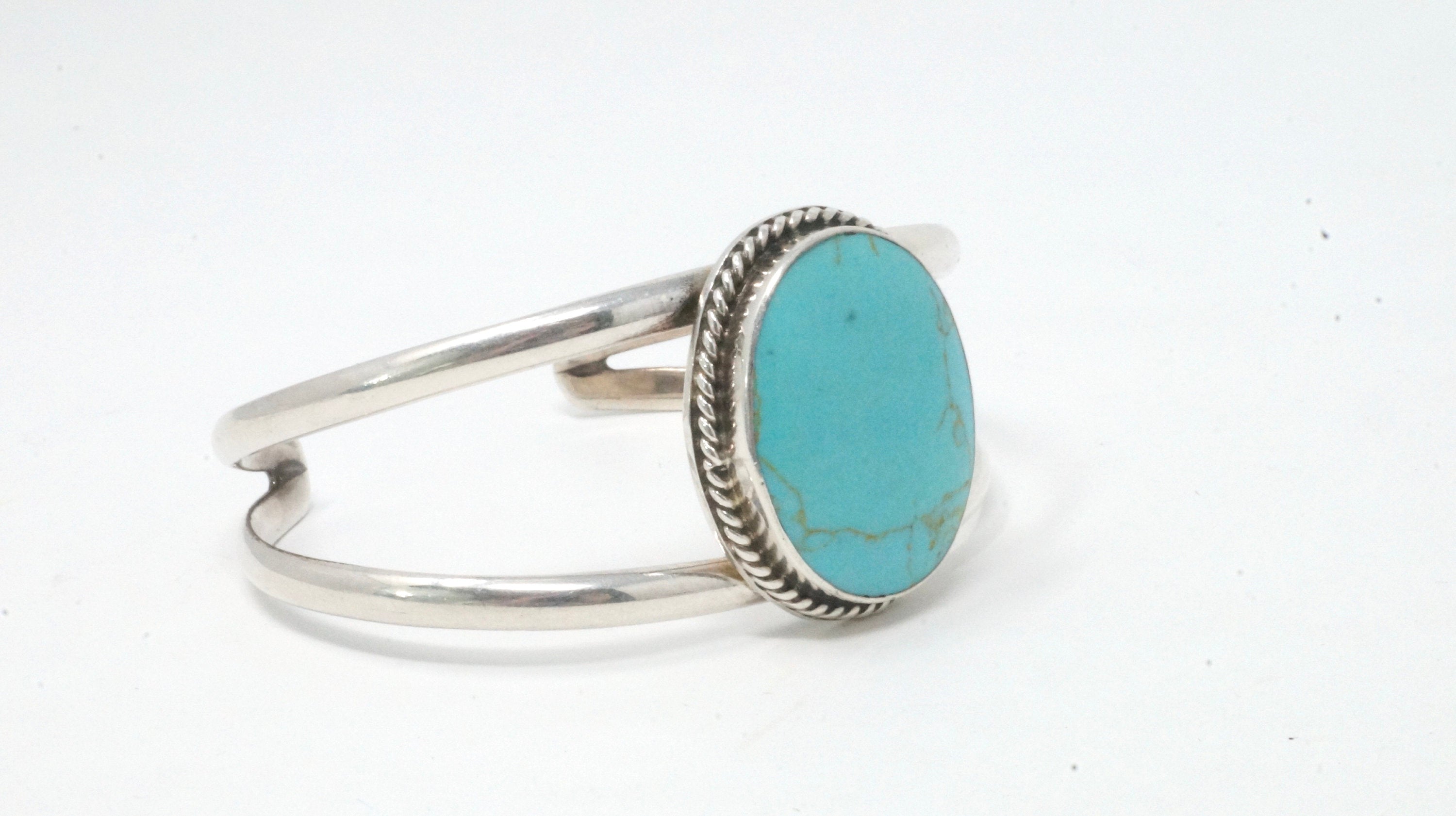 Vintage Mexico ATI Turquoise Southwest Style Sterling Silver Cuff Bracelet