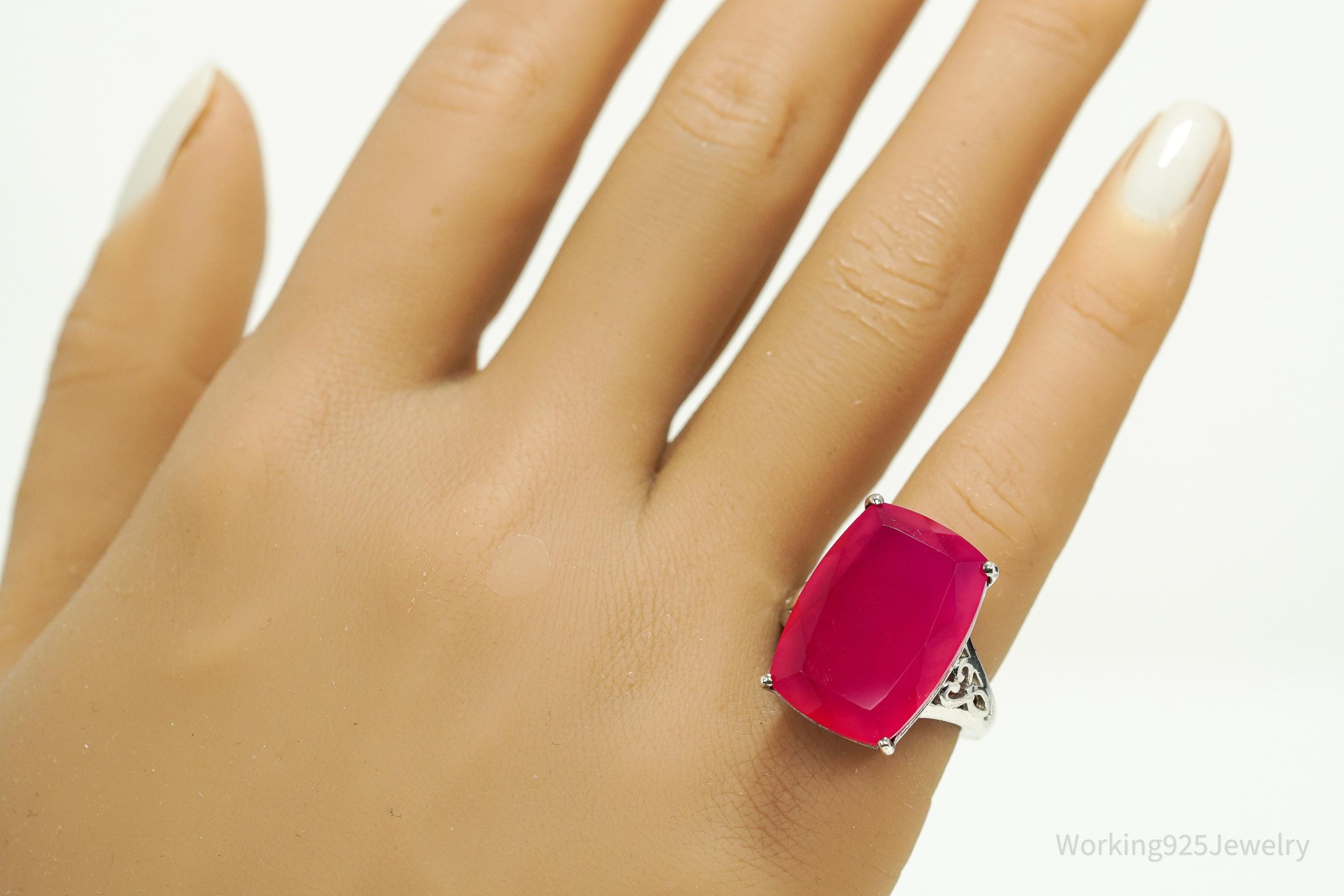 GIE Large Pink Onyx Sterling Silver Ring - Size 5