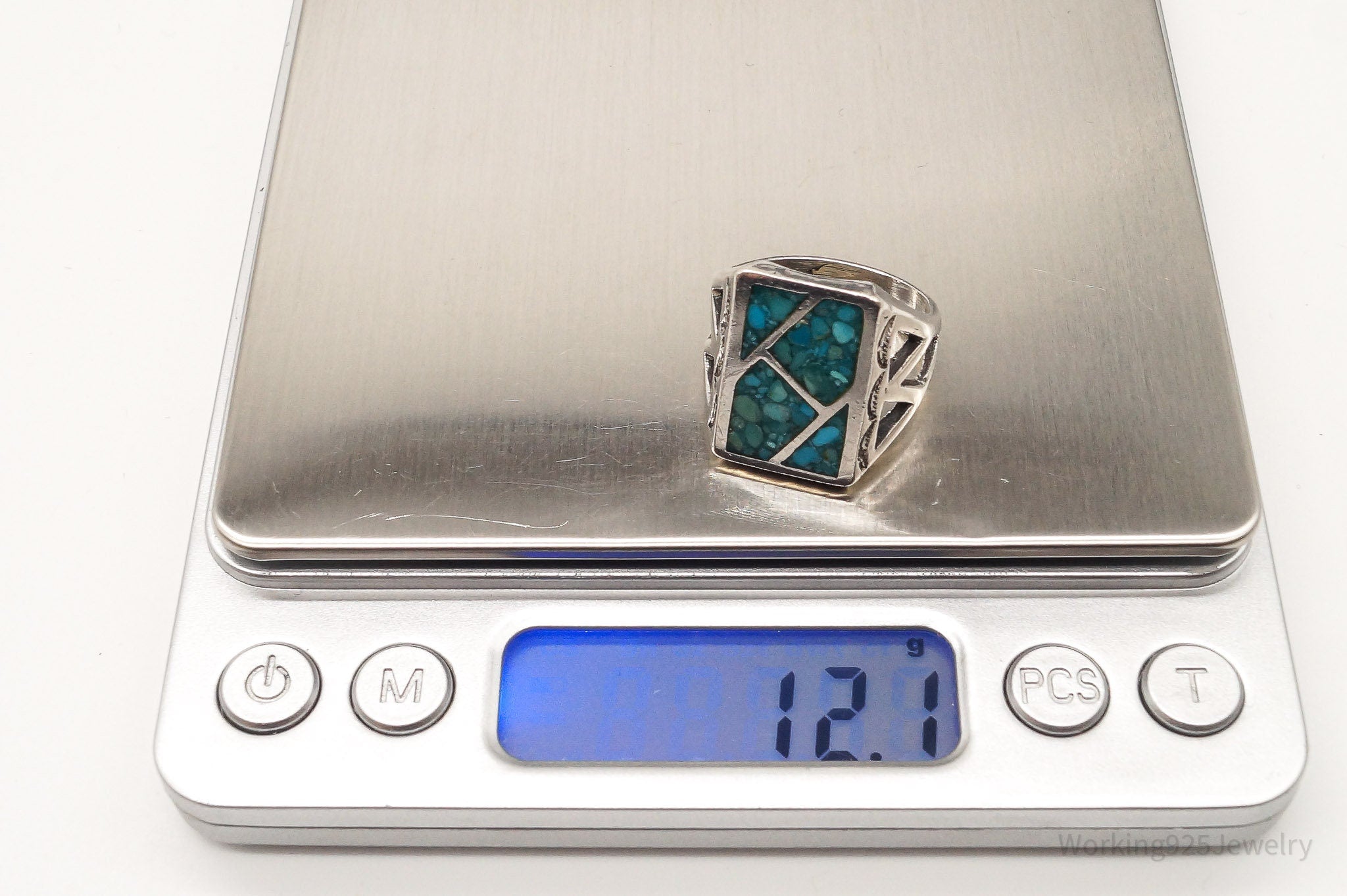 Vintage Native American Turquoise Sterling Silver Ring - Size 9.25