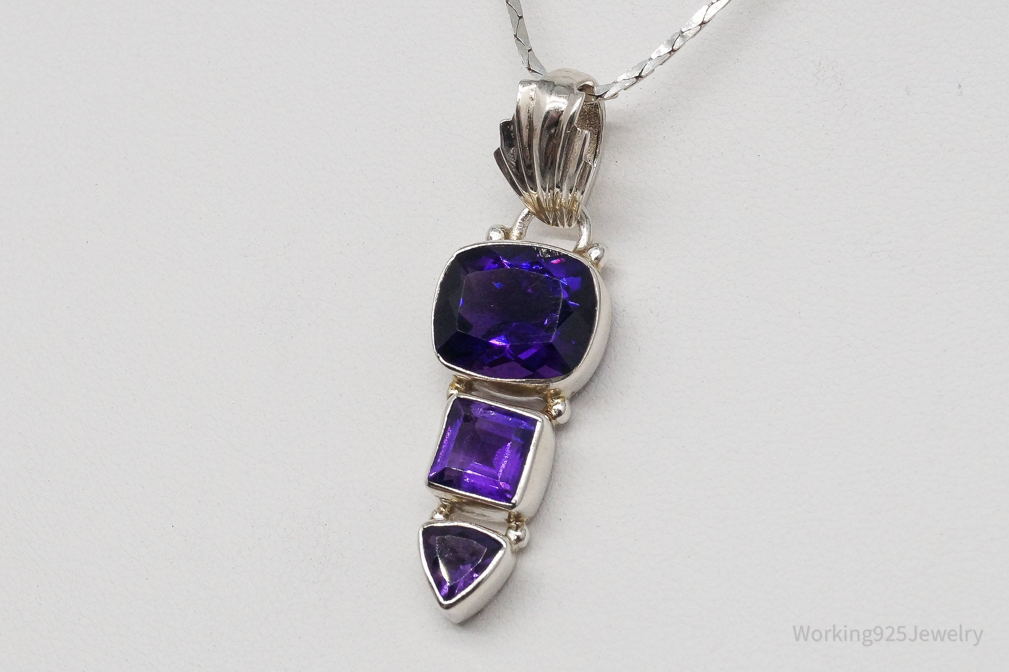 Vintage Art Deco Amethyst Sterling Silver Necklace - 20"