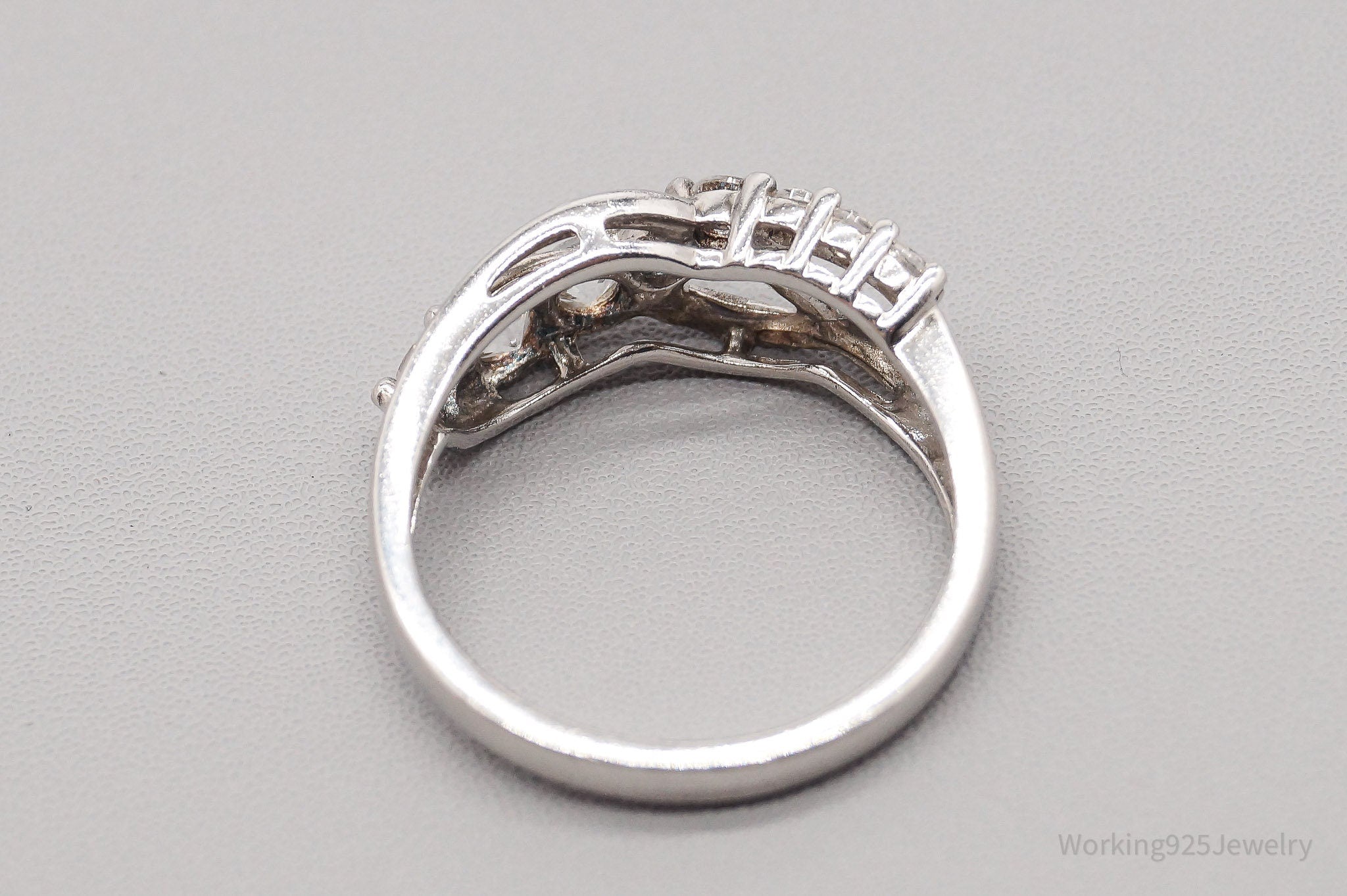 Vintage SUN White Sapphire Sterling Silver Ring - Size 6.75