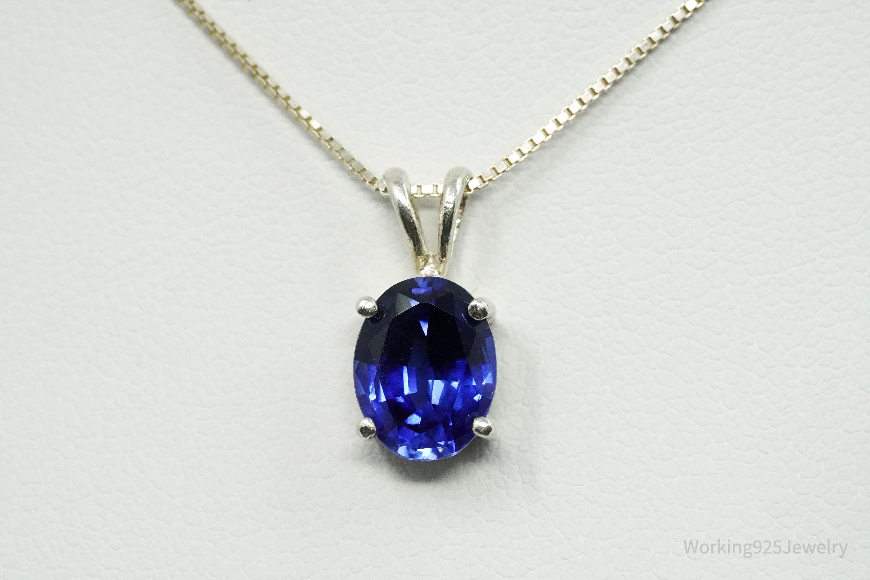 Vintage Blue Diamonique Cubic Zirconia Sterling Silver Necklace 18"