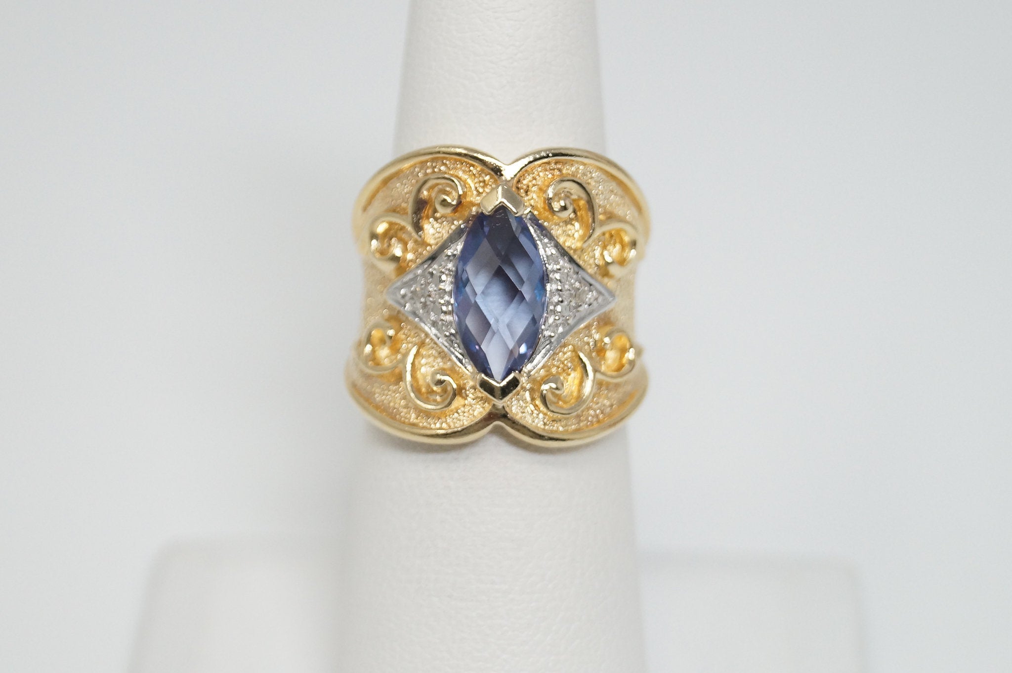 VTG Color Change Sapphire 2 Diamond Gold Vermeil Sterling Silver Ring - Size 6