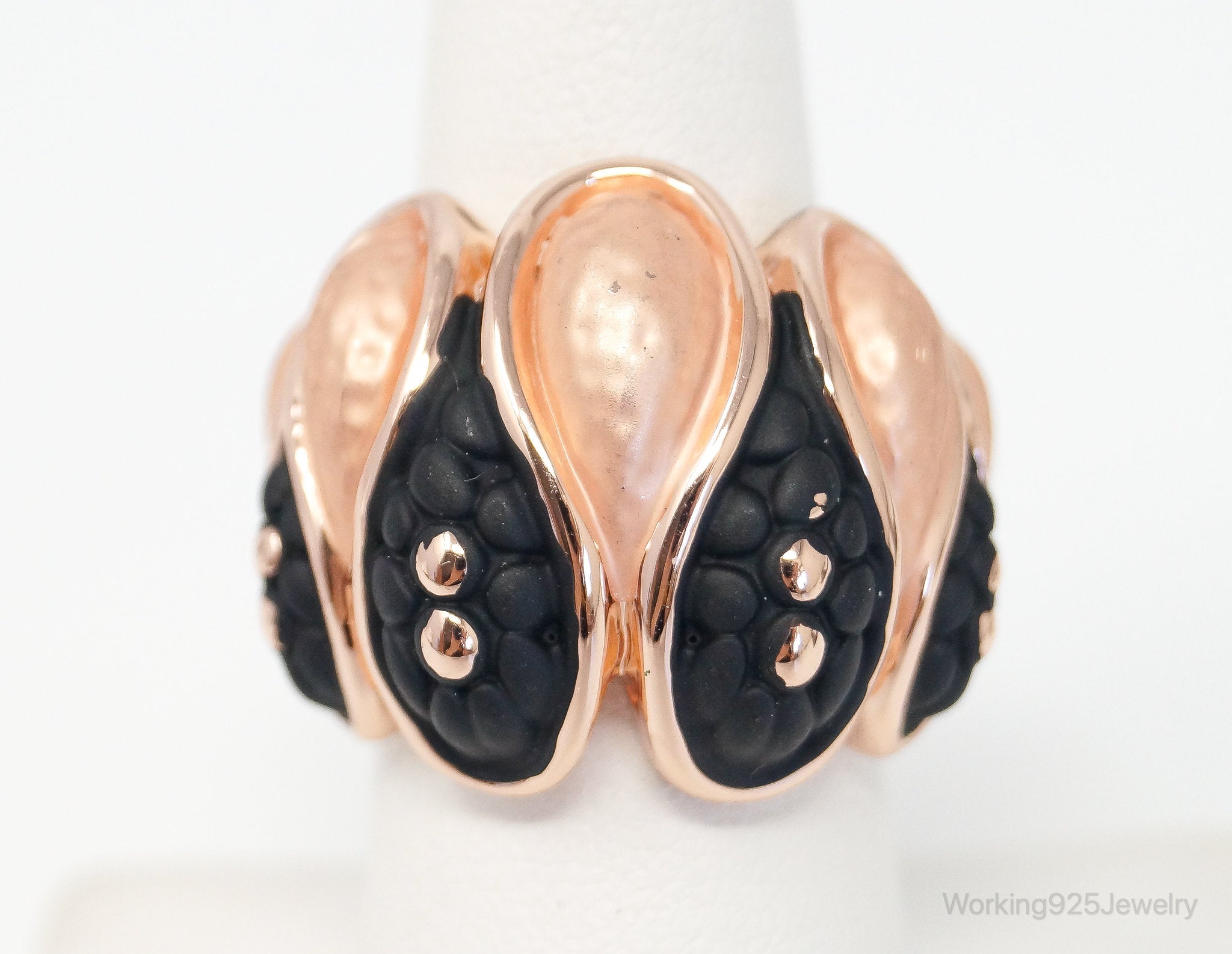 VTG Art Deco Style Rose Gold Enamel Statement Costume Ring Size 7.25