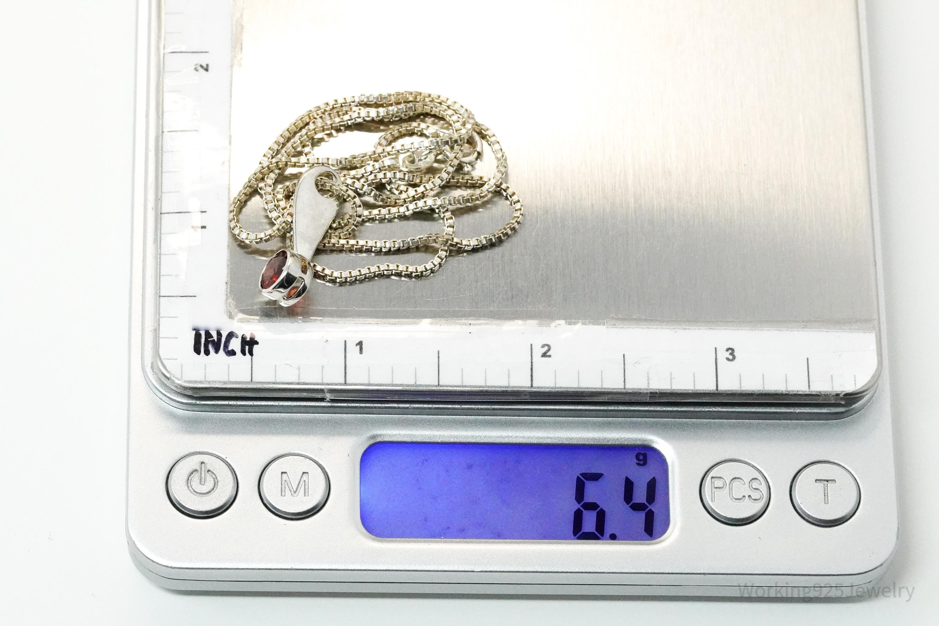 Vintage Garnet Sterling Silver Necklace 18"