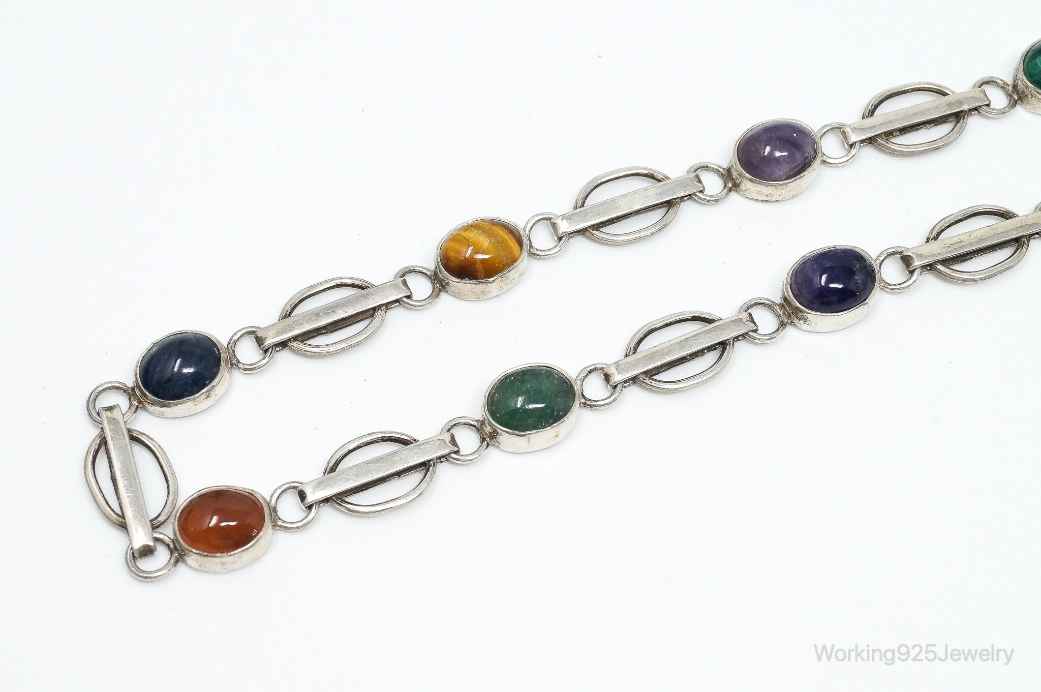 Vintage Modernist Multi Gem Sterling Silver Necklace