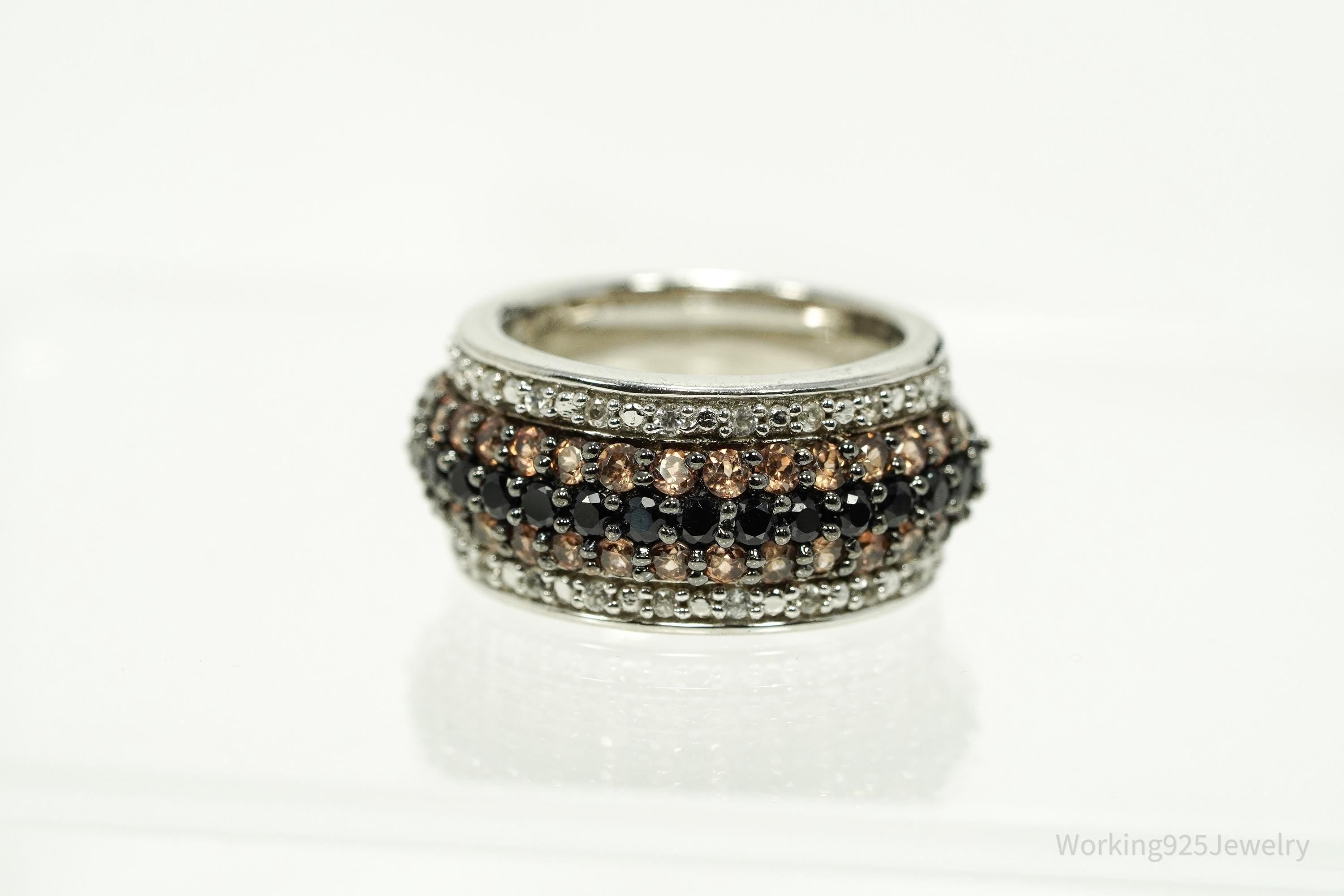 Designer Black Spinel, Citrine, & Cubic Zirconia Sterling Silver Ring Size 6.25