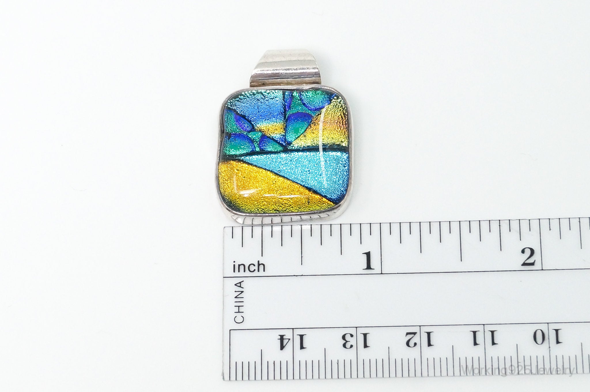 Vintage Large Dichroic Glass Starry Night Theme Sterling Silver Pendant