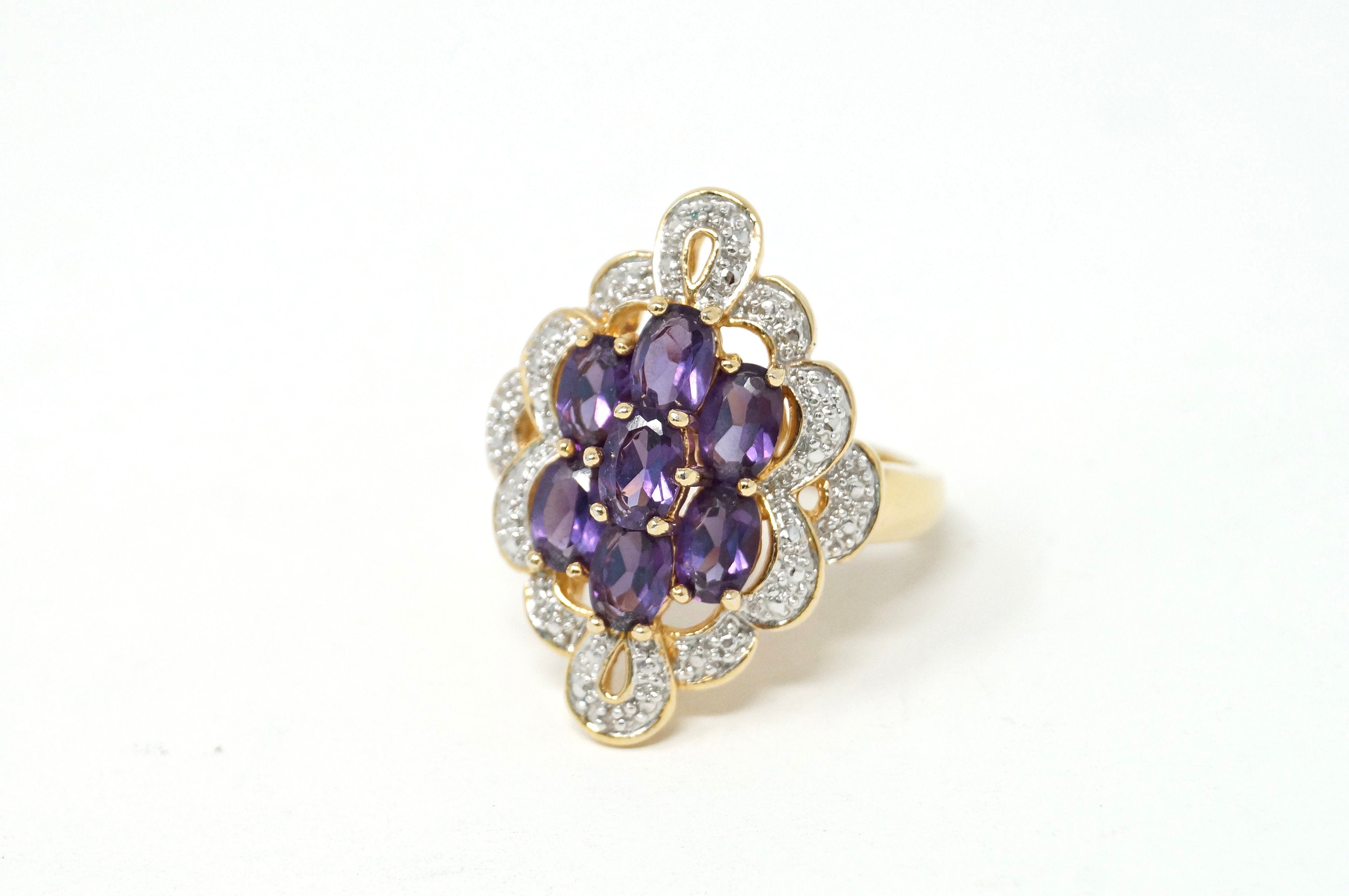 Vintage Stunning Art Deco Style Amethyst Sterling Silver Statement Ring Sz 10