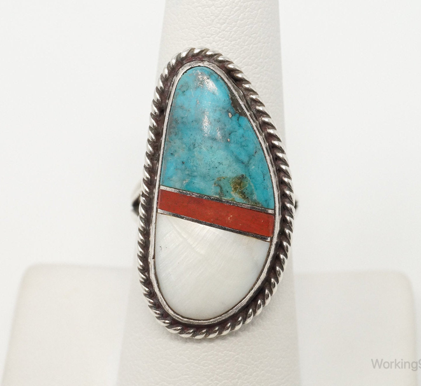 Vintage Native American Multi Gem Unsigned Sterling Silver Ring - Sz 7.75