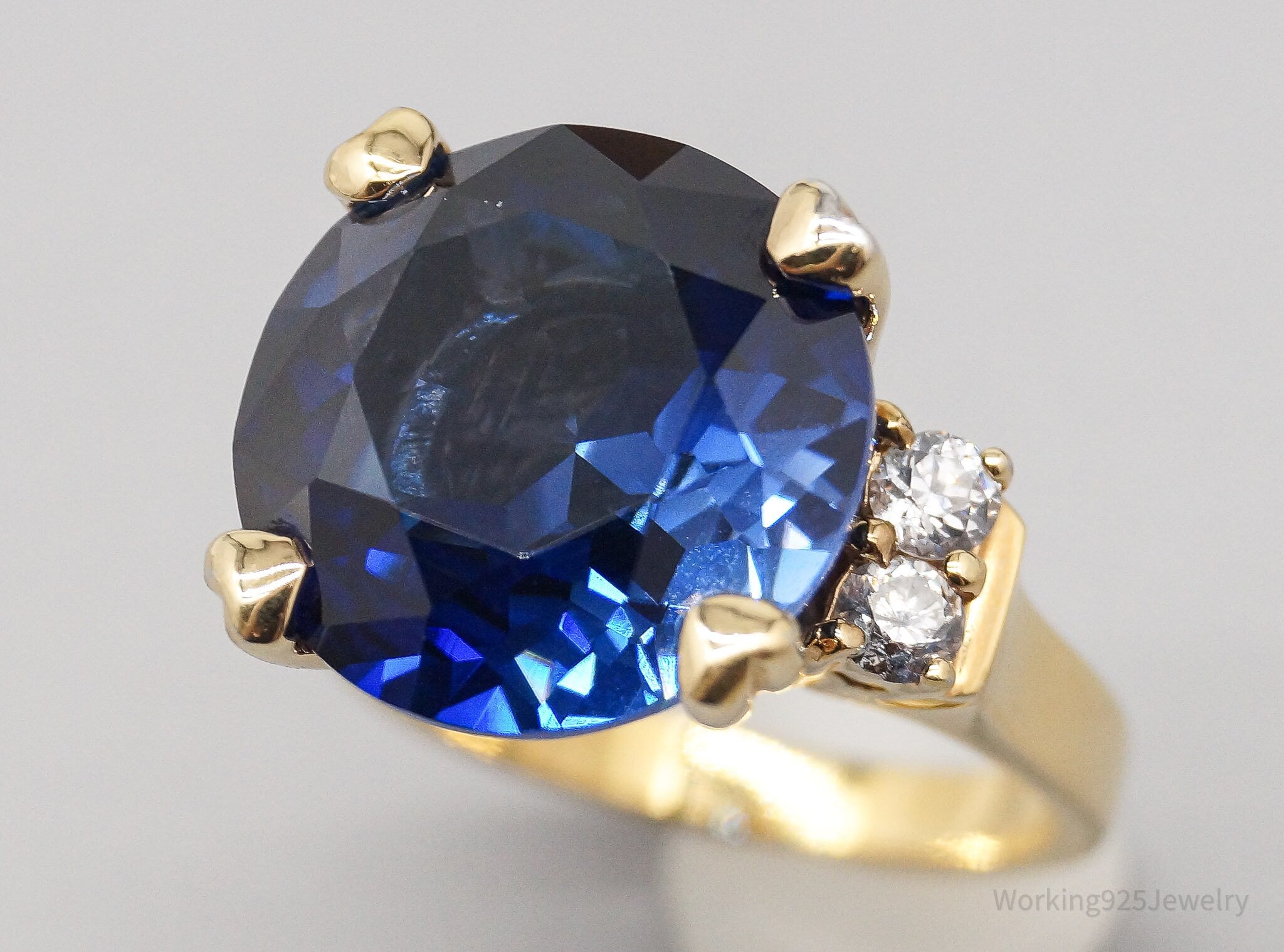 Vintage Lab Sapphire Cubic Zirconia Gold Over Sterling Silver Ring Size 6