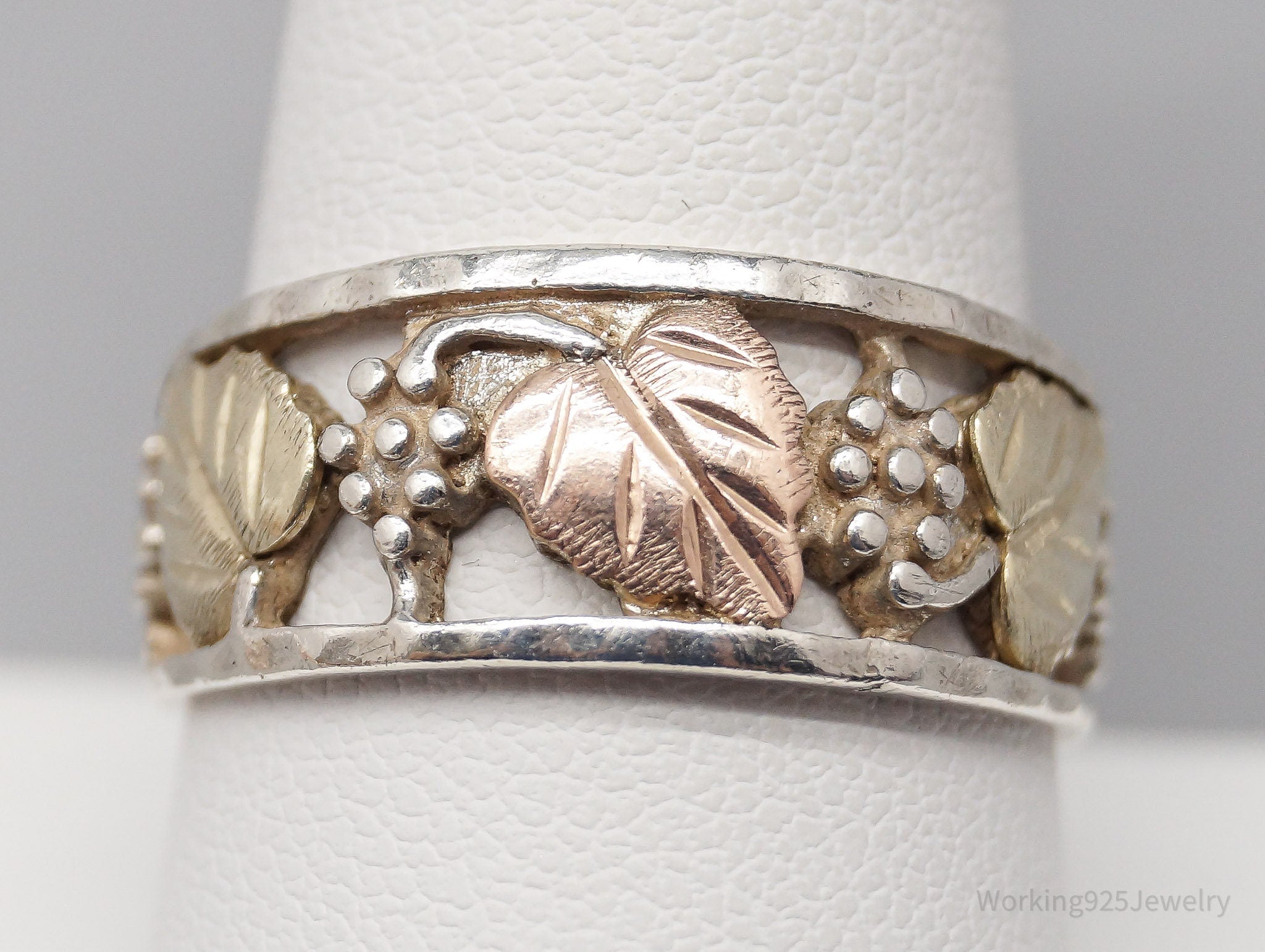 Vintage Landstrom’s 10K Gold Leaves Sterling Silver Band Ring - Size 9.75