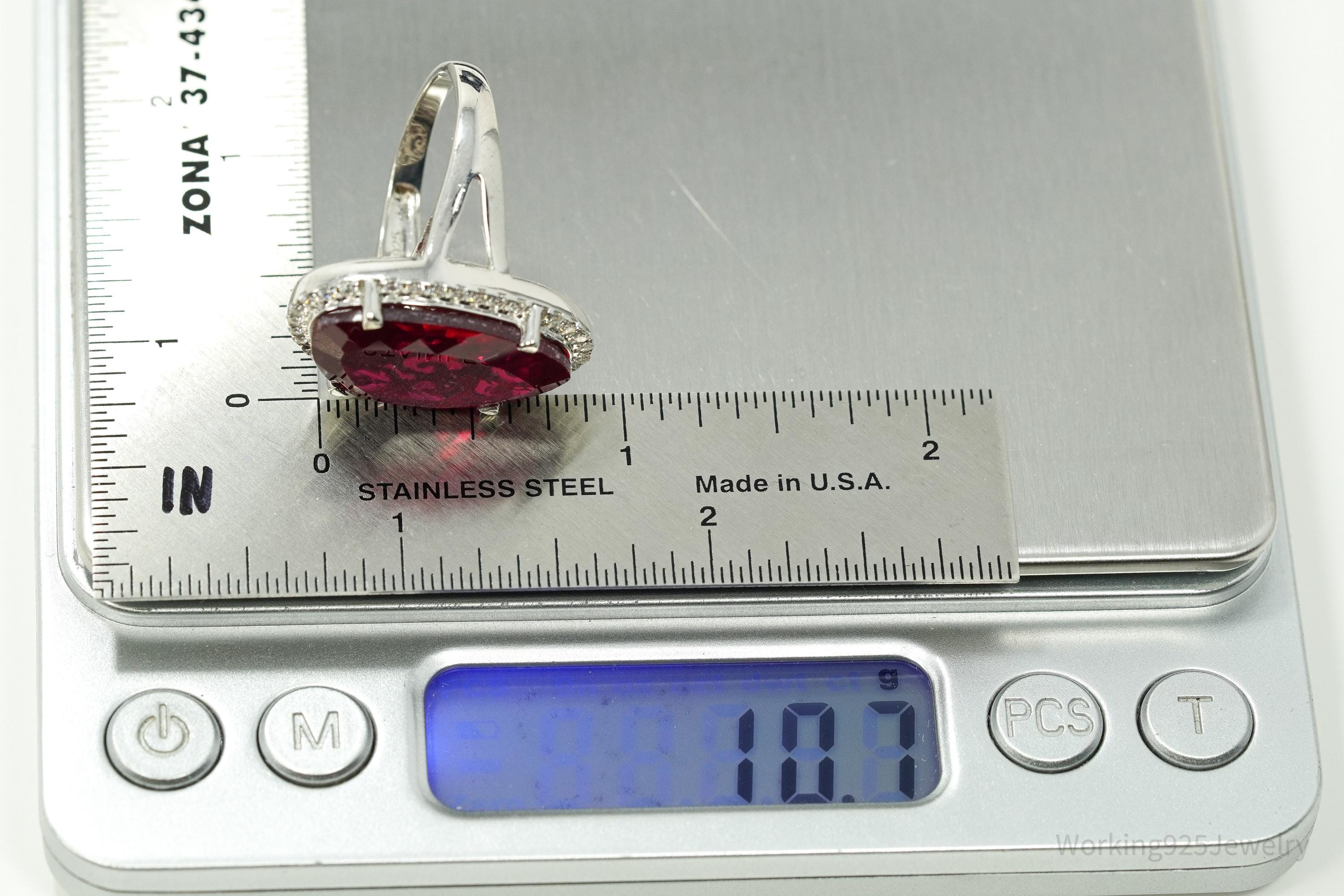 Designer Lab Ruby & Cubic Zirconia Sterling Silver Ring - Size 9