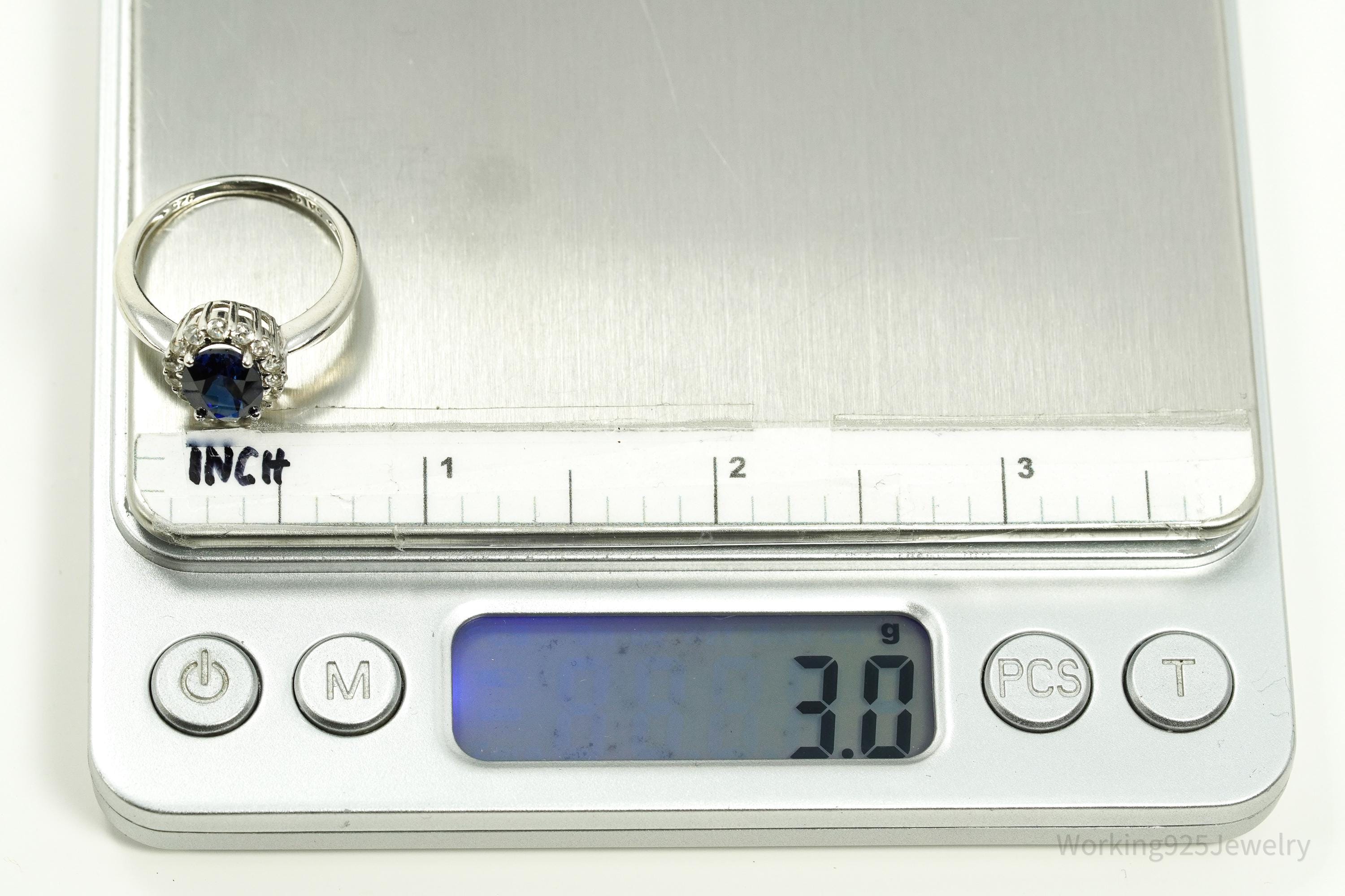 Vintage SAI Blue & White Sapphire Sterling Silver Ring - Size 8.25
