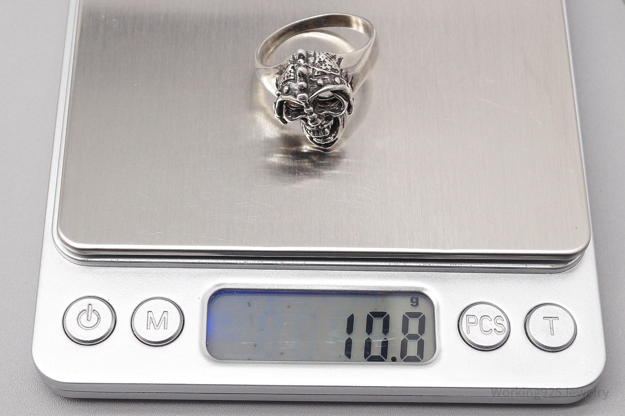 Vintage Detailed Skull Sterling Silver Ring - Size 12