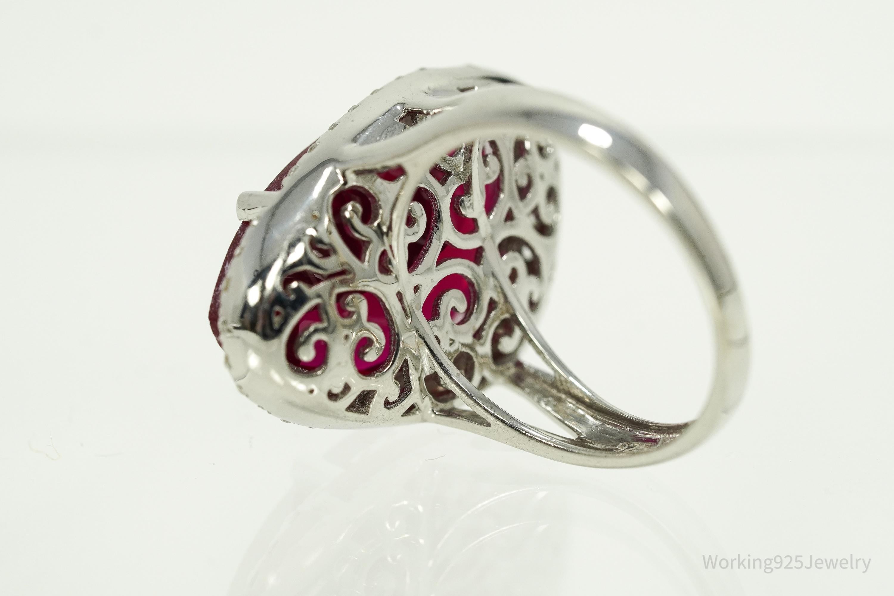 Designer Lab Ruby & Cubic Zirconia Sterling Silver Ring - Size 9