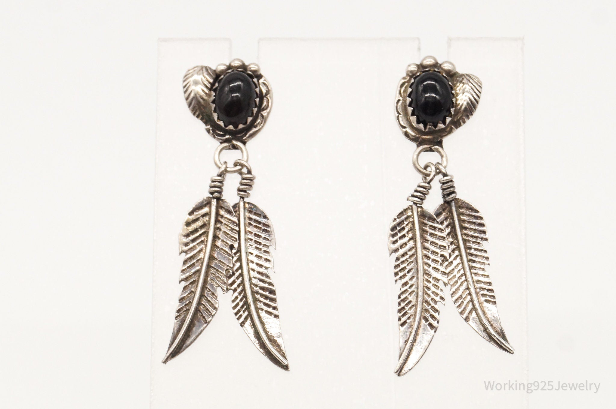 Vintage Native American Black Onyx Sterling Silver Earrings