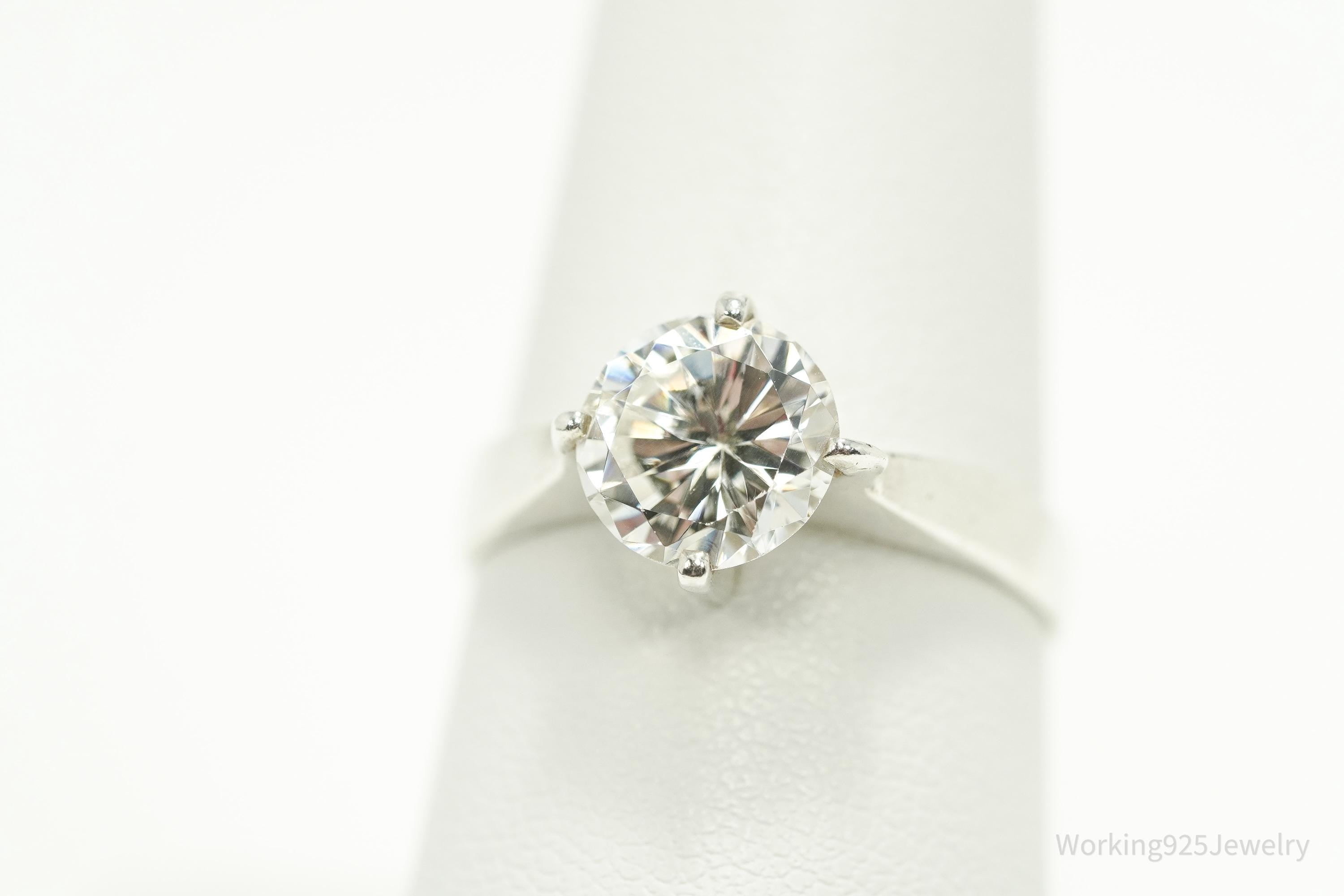 Vintage Mexico Modernist Cubic Zirconia Sterling Silver Ring - Size 7.75