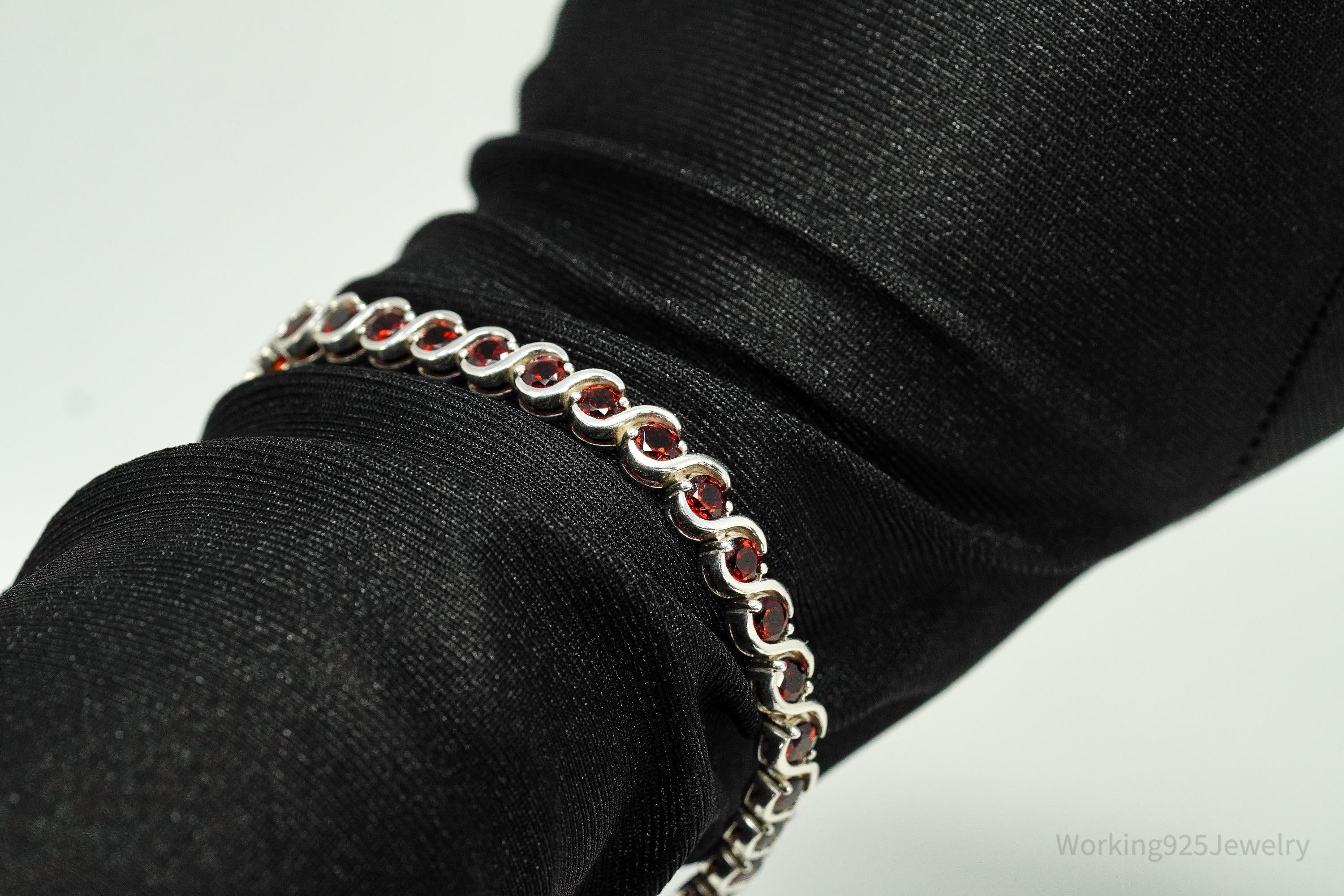 Vintage Red Garnet Sterling Silver Bracelet - 7.5"