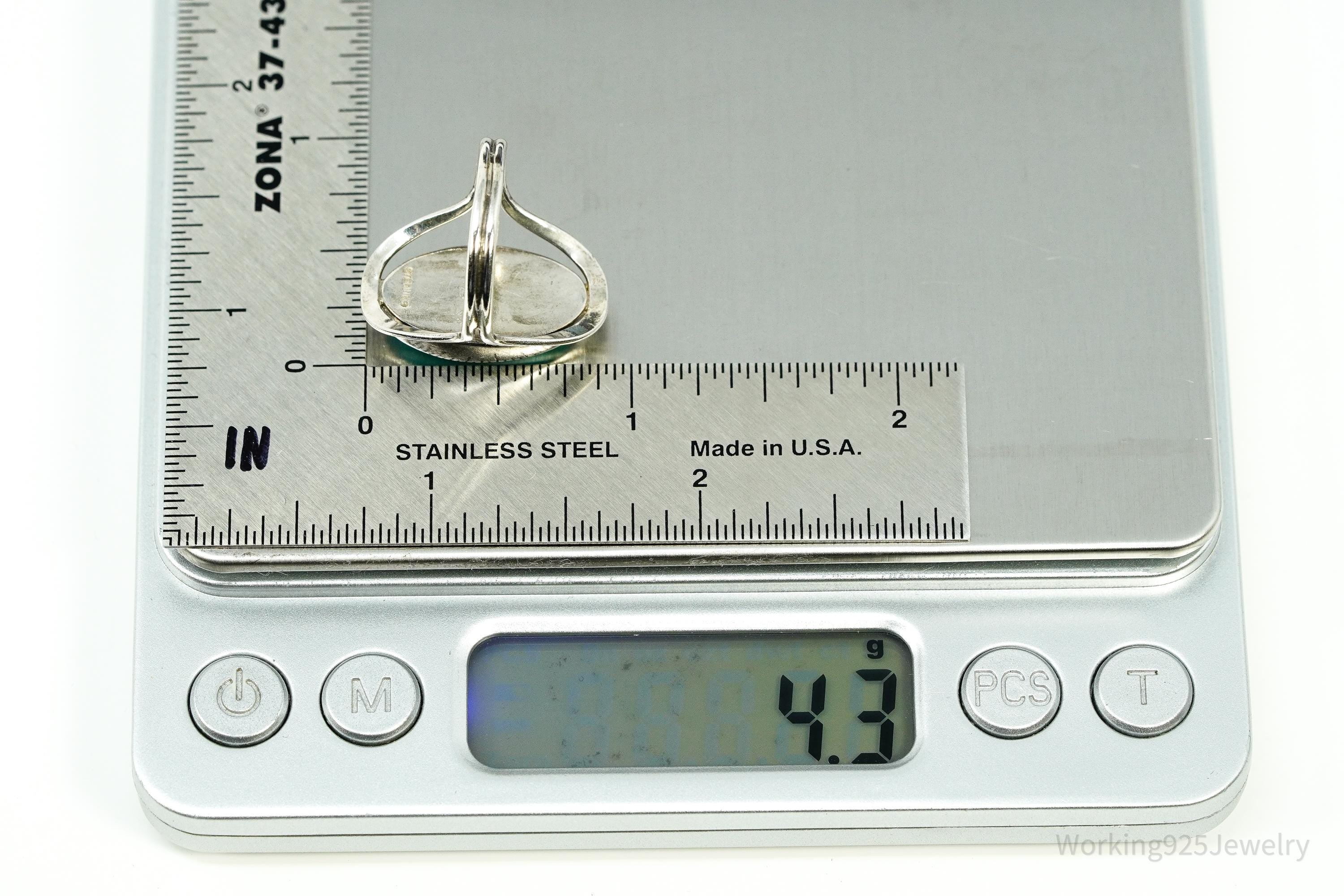 Vintage Native Turquoise Sterling Silver Ring - Size 6.75