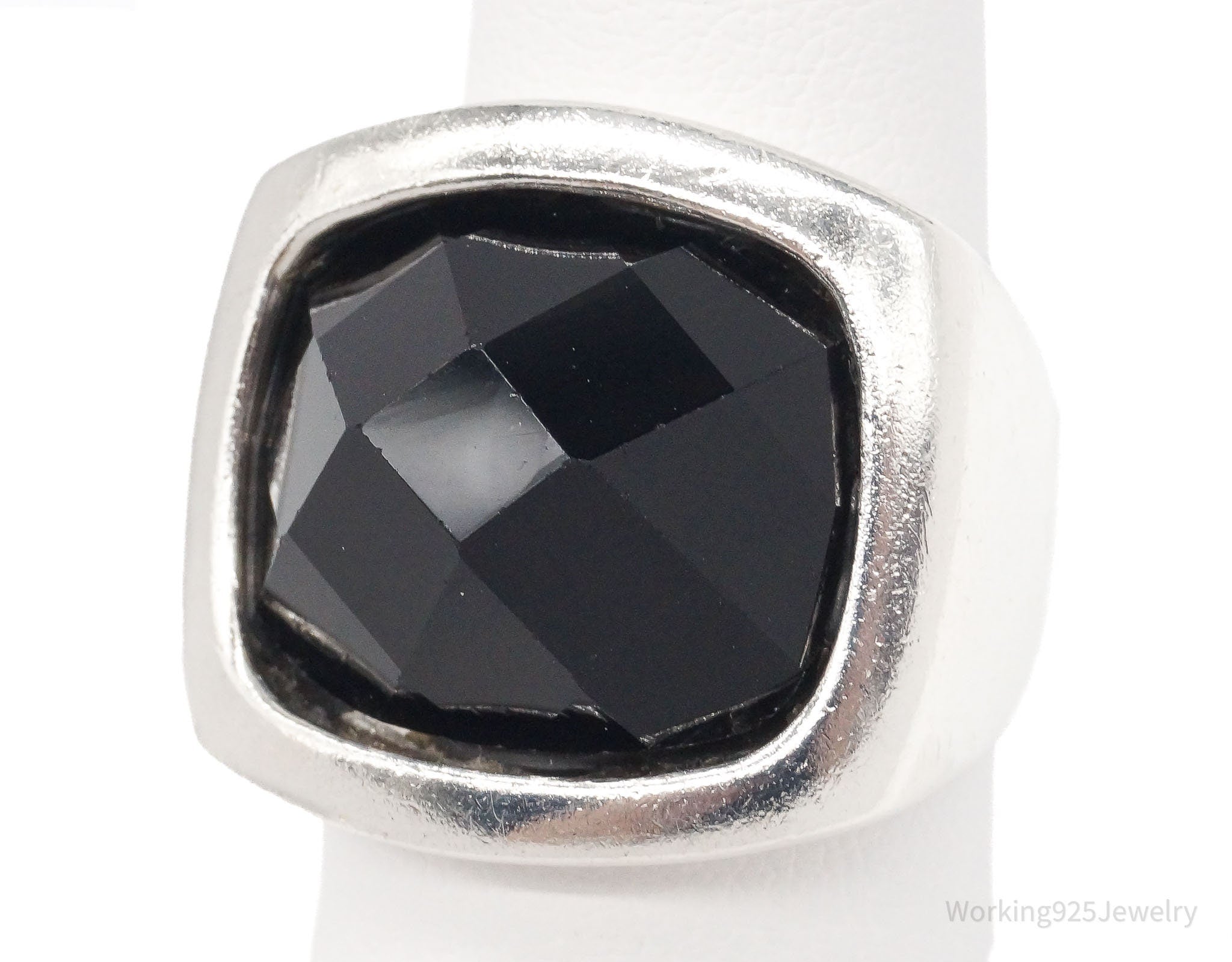 Vintage CFJ Black Onyx Sterling Silver Ring - Size 7.75