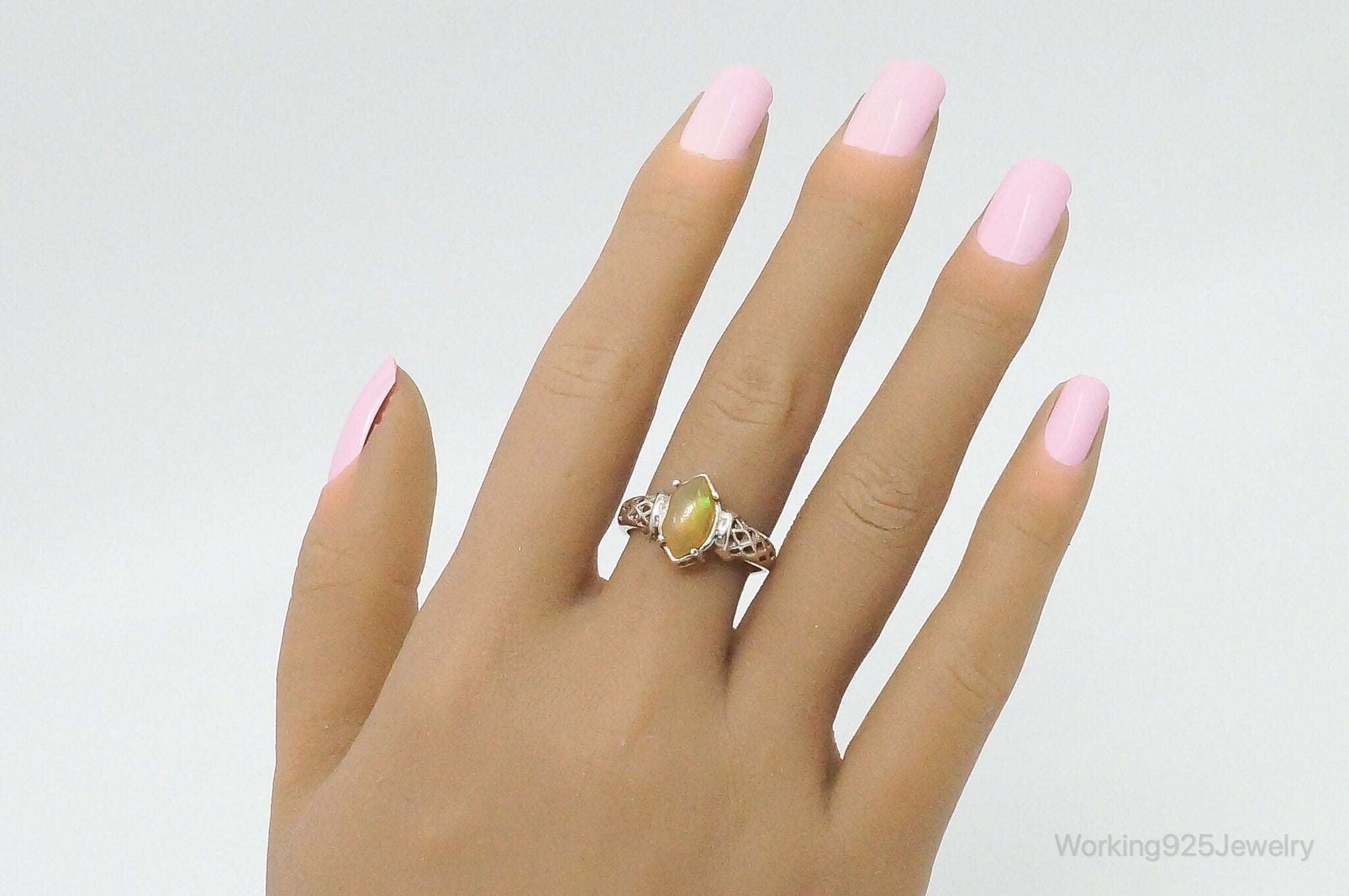 Yellow Opal Sterling Silver Ring - Size 9