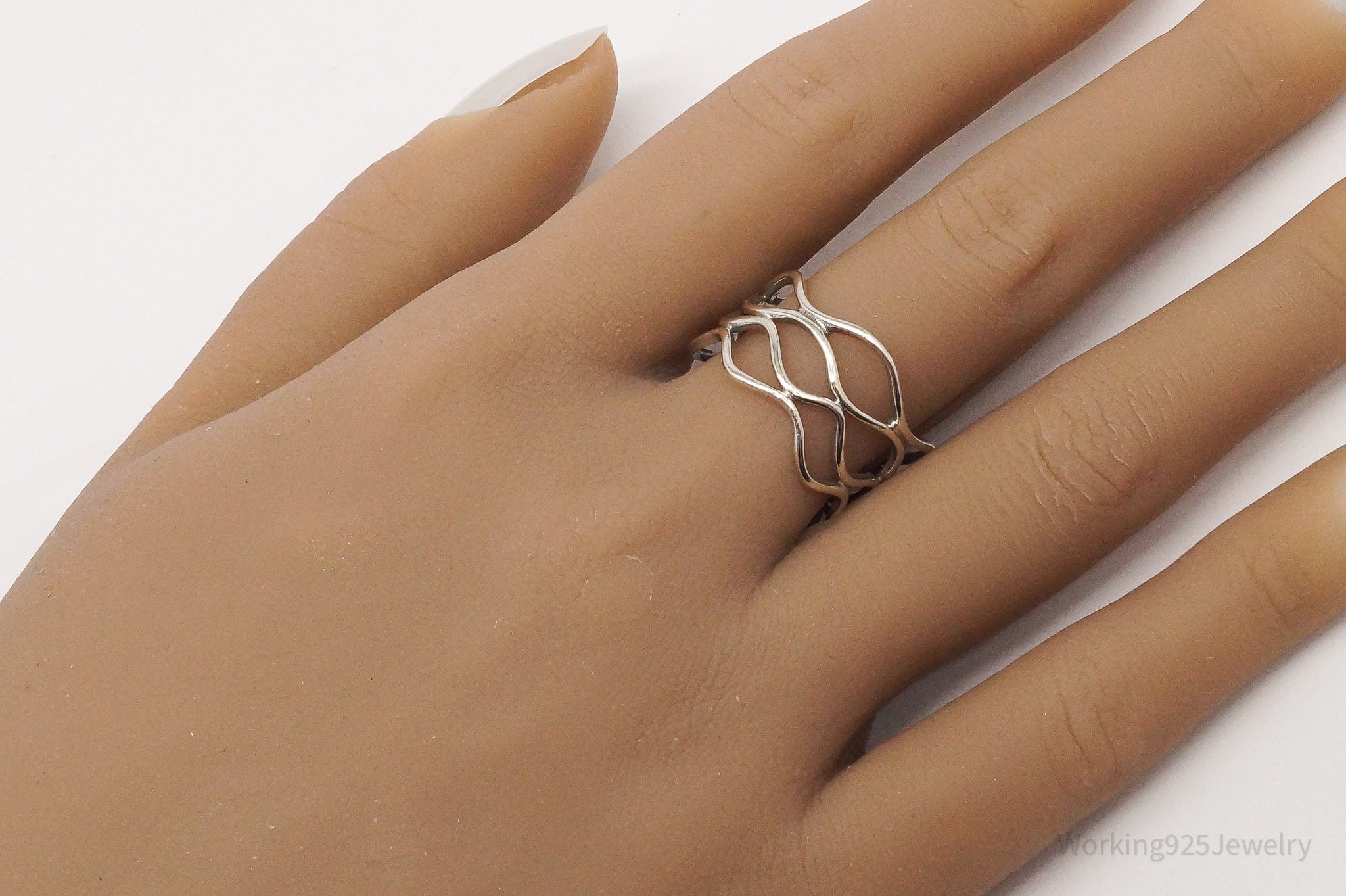 Vintage Modernist Style Waves Sterling Silver Ring - Size 9.25