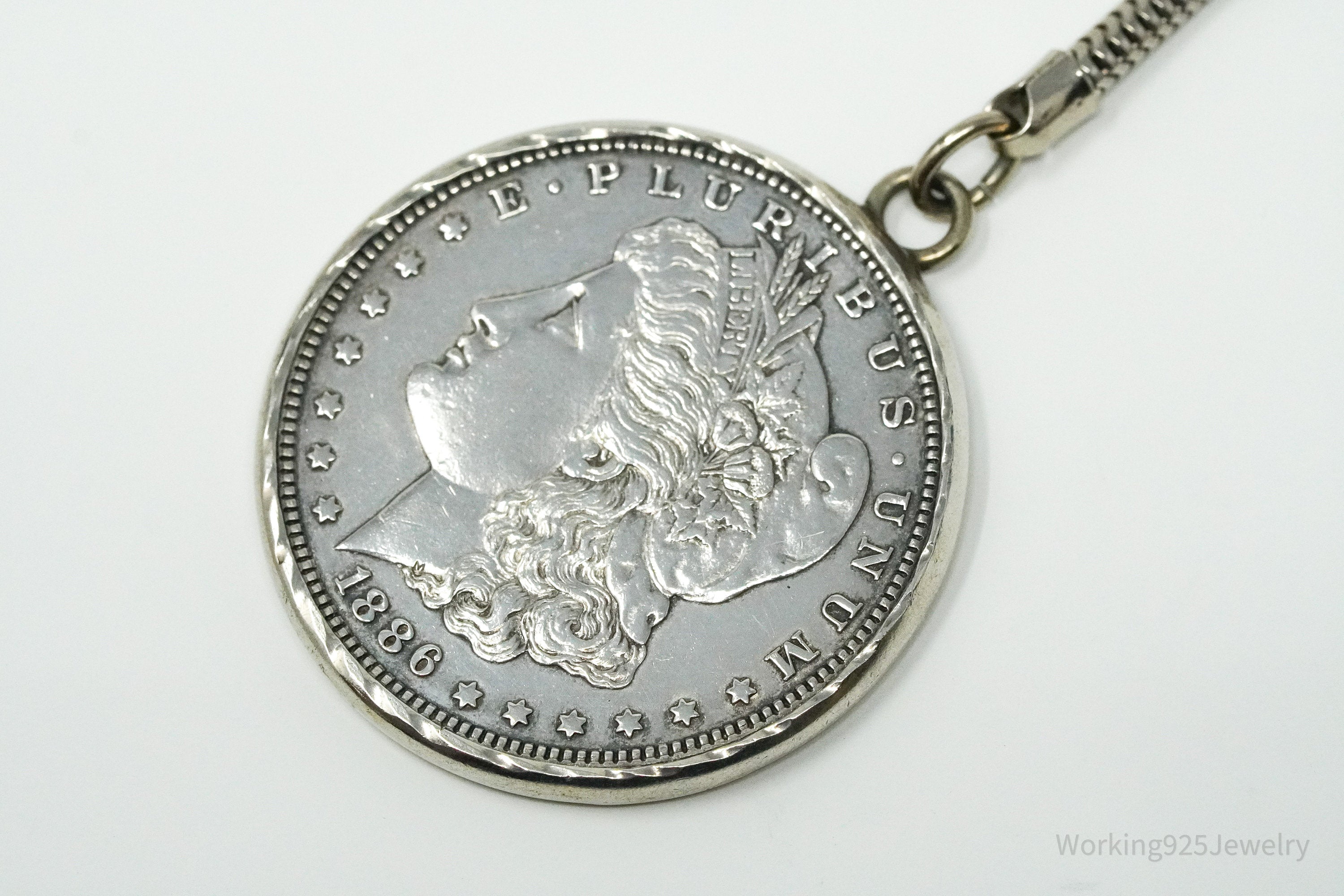 Antique 1886 Morgan Silver Dollar Coin Sterling Silver Keychain