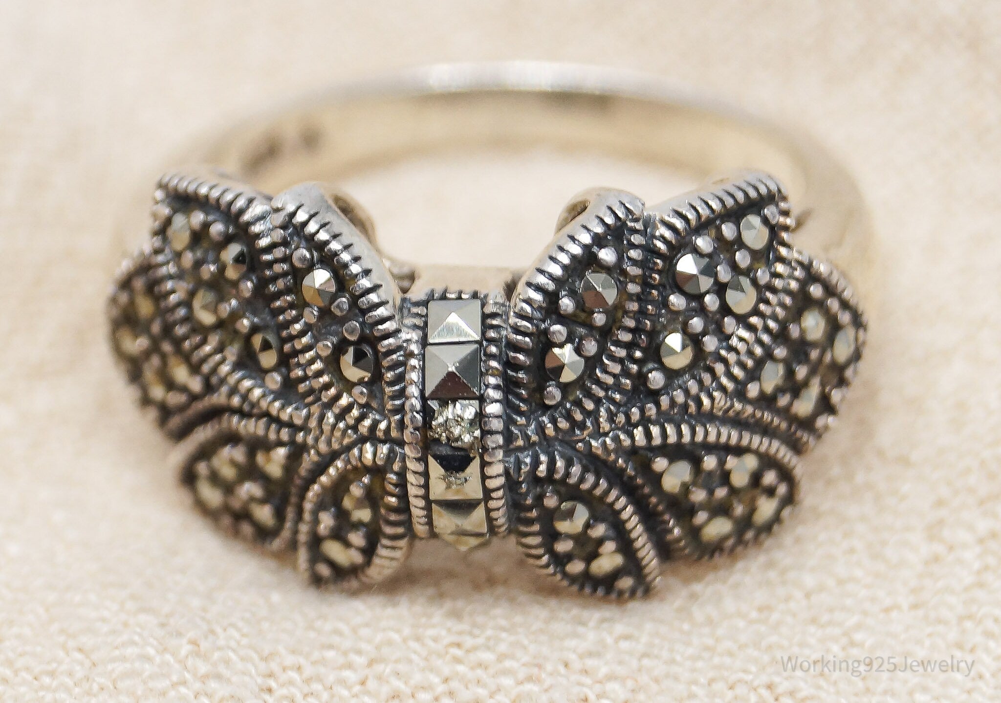 Vintage Marcasite Sterling Silver Ring - Size 8