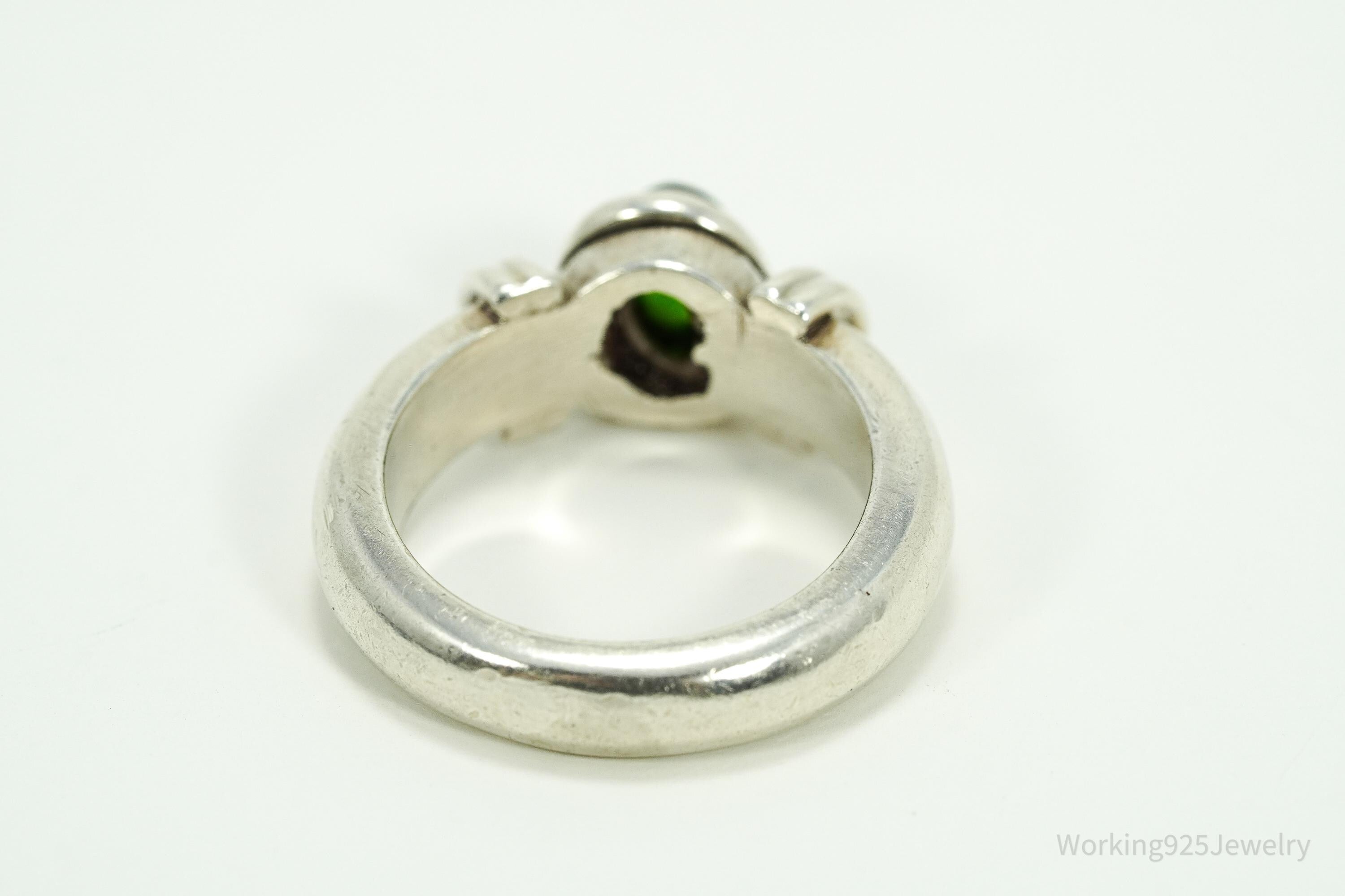 Vintage Emerald Sterling Silver Ring - Size 7.5