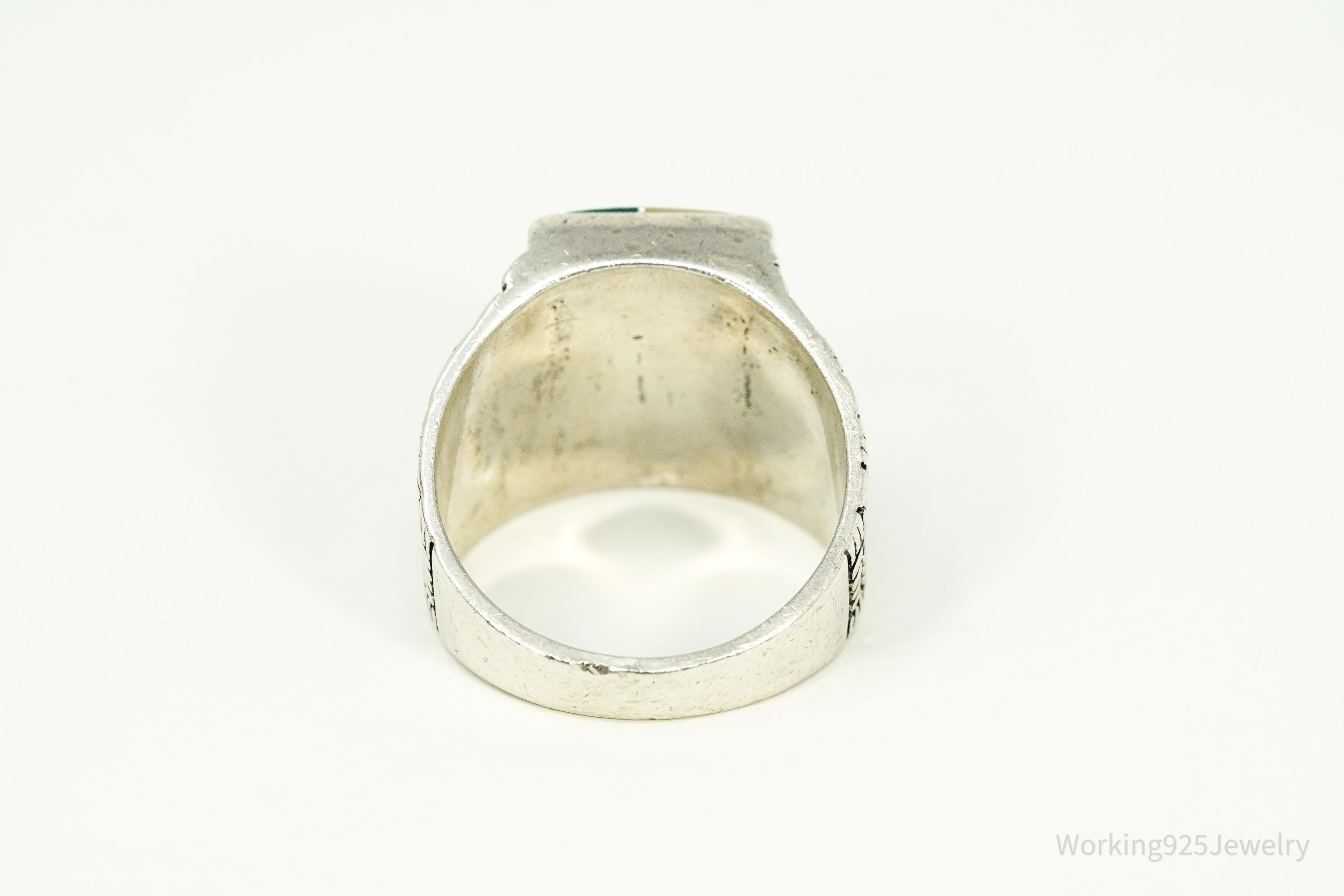 Vintage Native American Multi Gemstone Inlay Sterling Silver Ring - Size 12