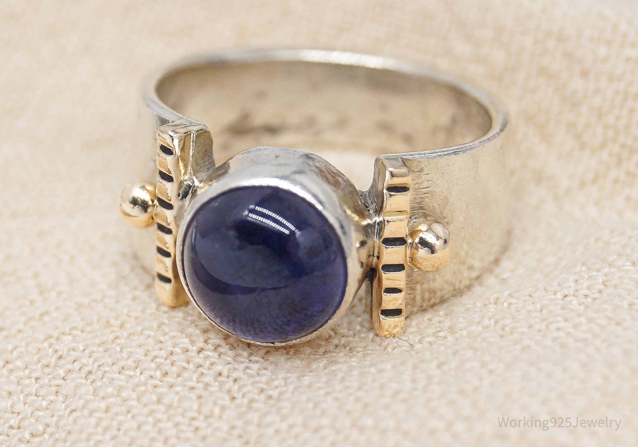 Vintage Tanzanite 14K Yellow Gold Sterling Silver Ring - Size 5