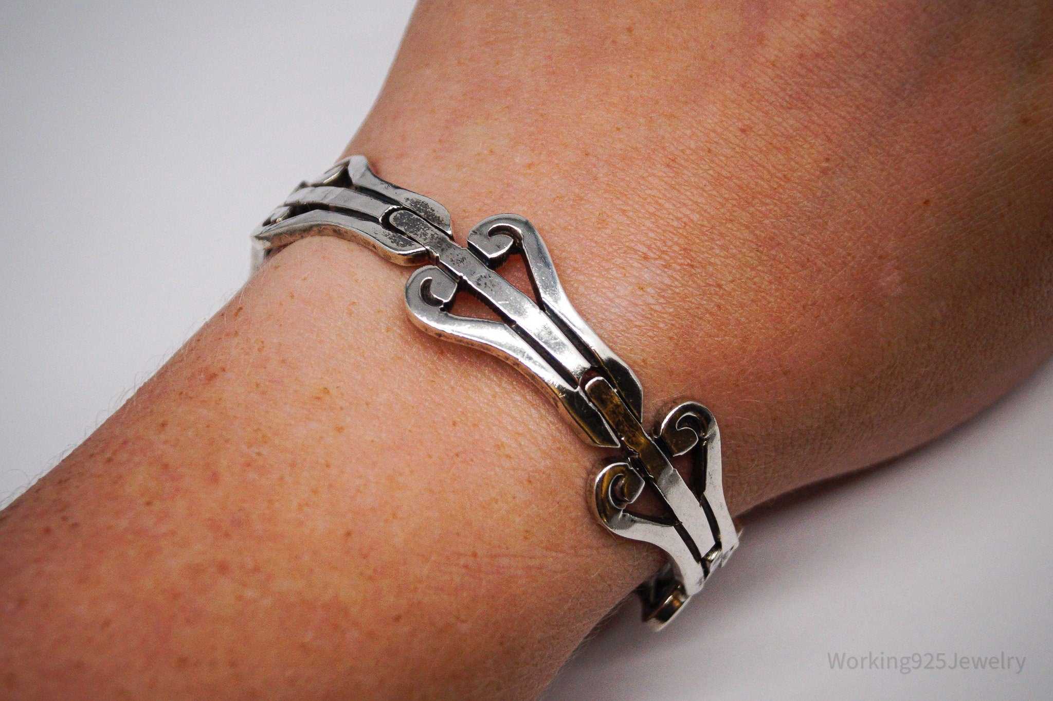 Vintage Mexico Modernist Jacobo Sterling Silver Bracelet - 7"