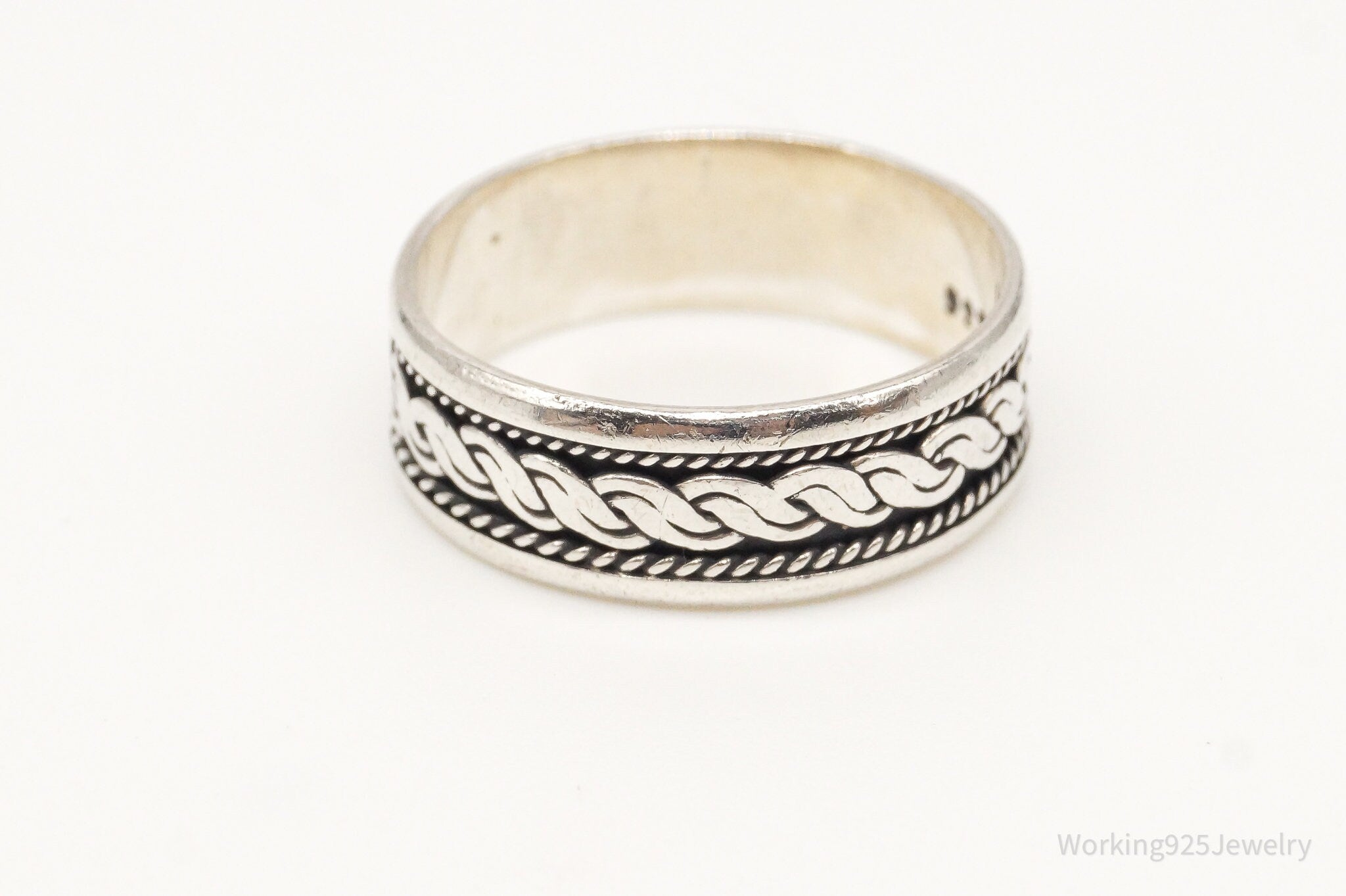 Vintage Rope Chain Design Sterling Silver Band Ring - Size 6.25