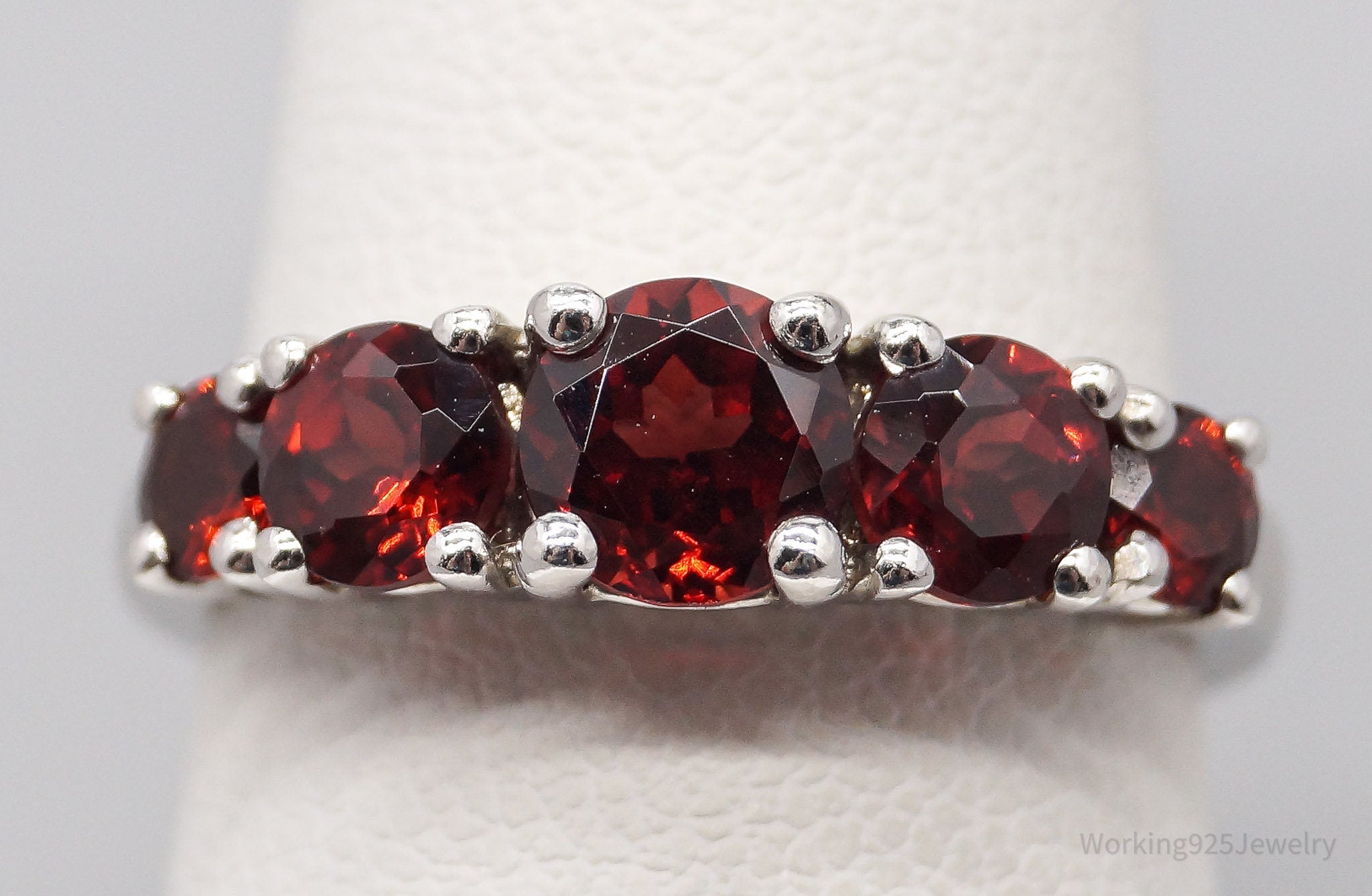 Vintage Garnet Sterling Silver Ring - Size 7