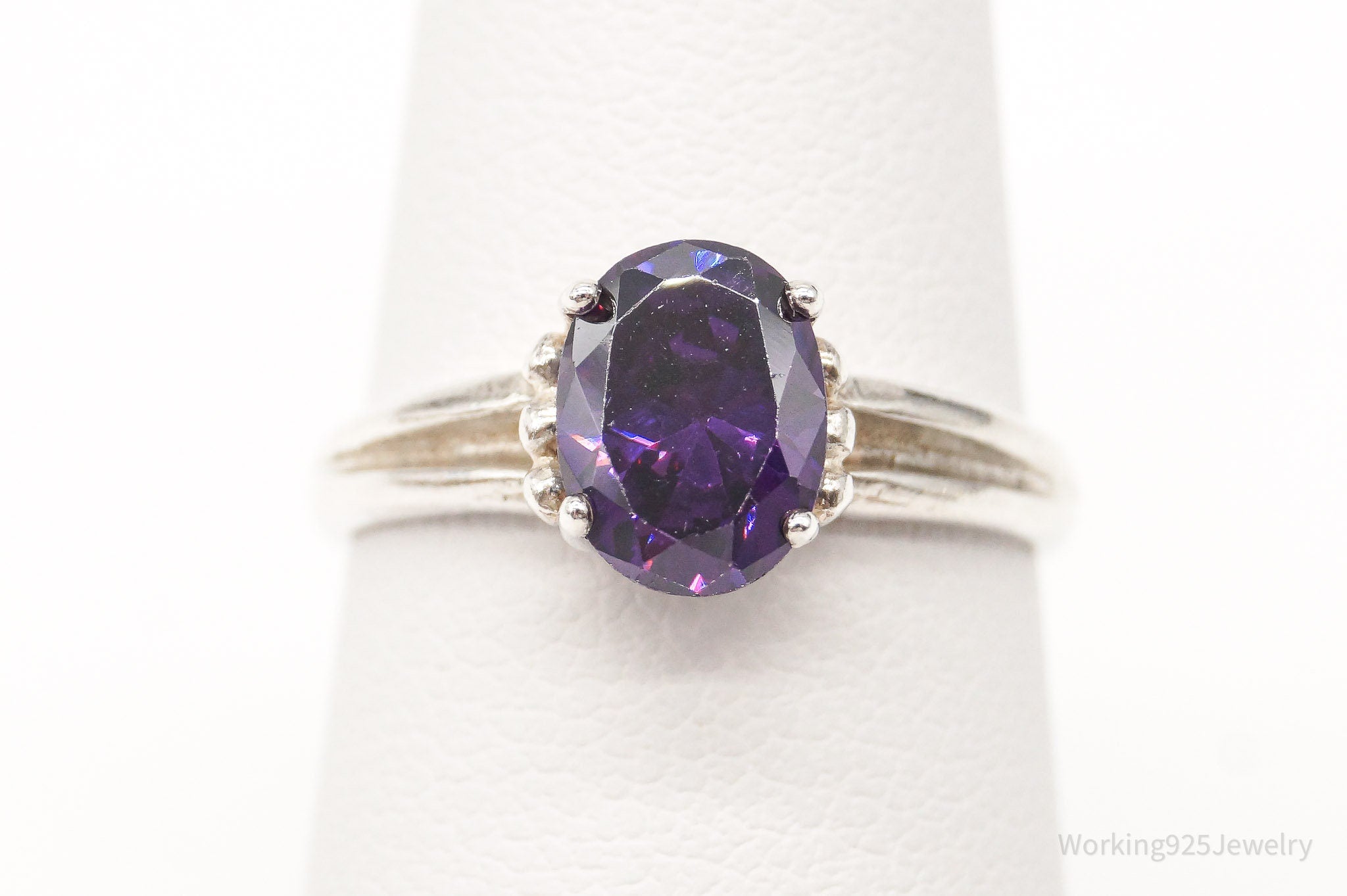 Vintage Purple Cubic Zirconia Sterling Silver Ring - Size 5.75