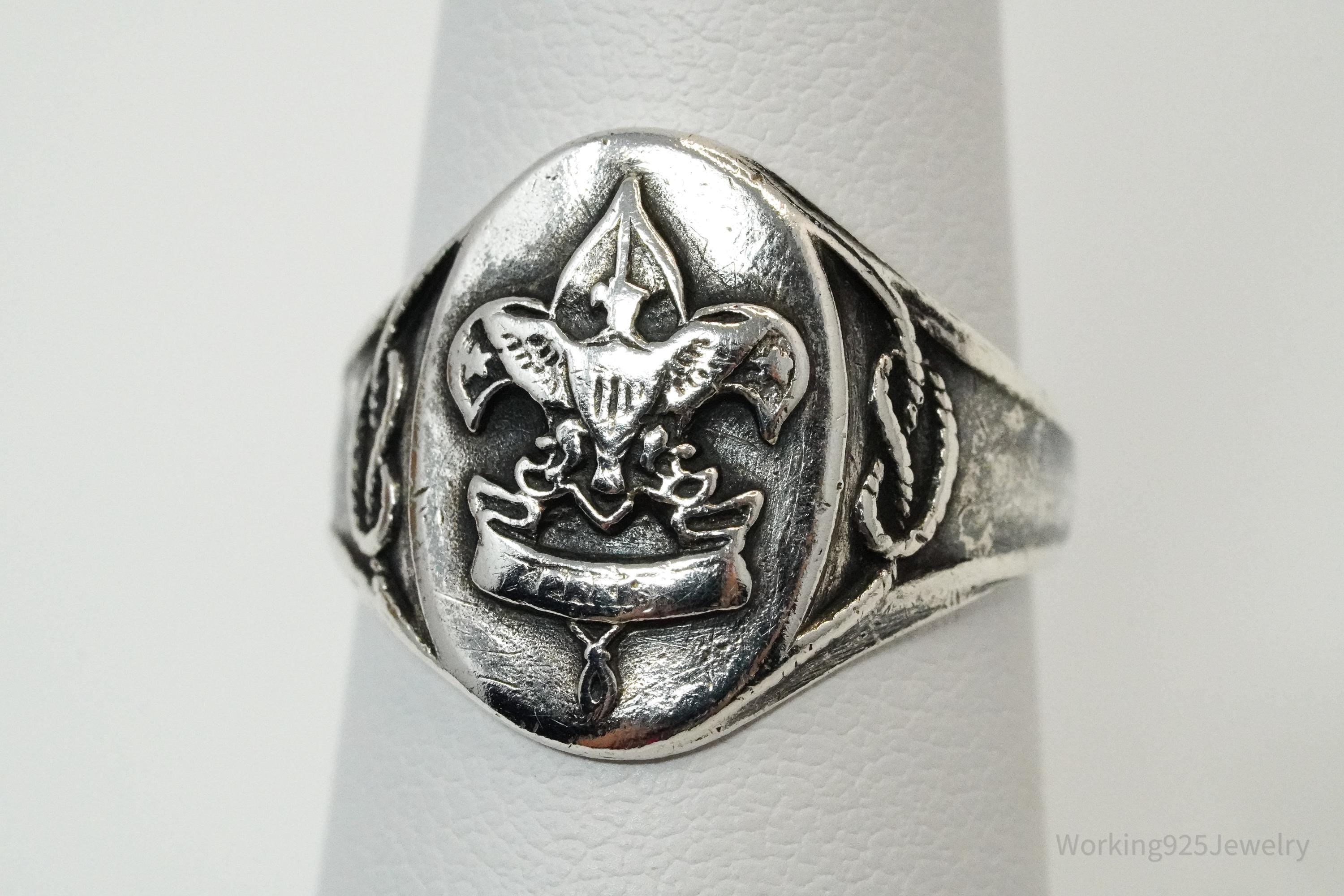 Vintage "Be Prepared" Eagle Scout Sterling Silver Ring - Size 5.75