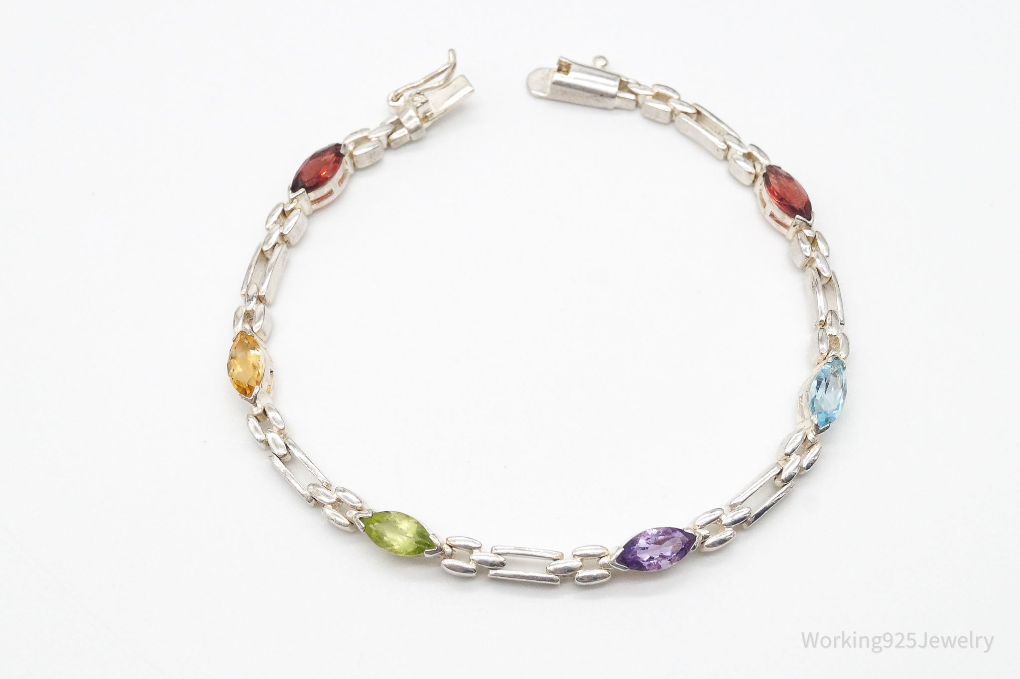 Vintage Multi Gemstones Sterling Silver Bracelet