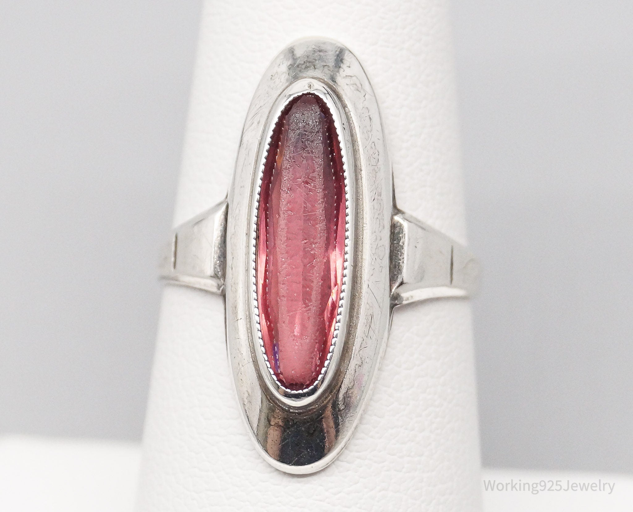 Antique Pink Glass 835 Silver Ring - Size 7.5