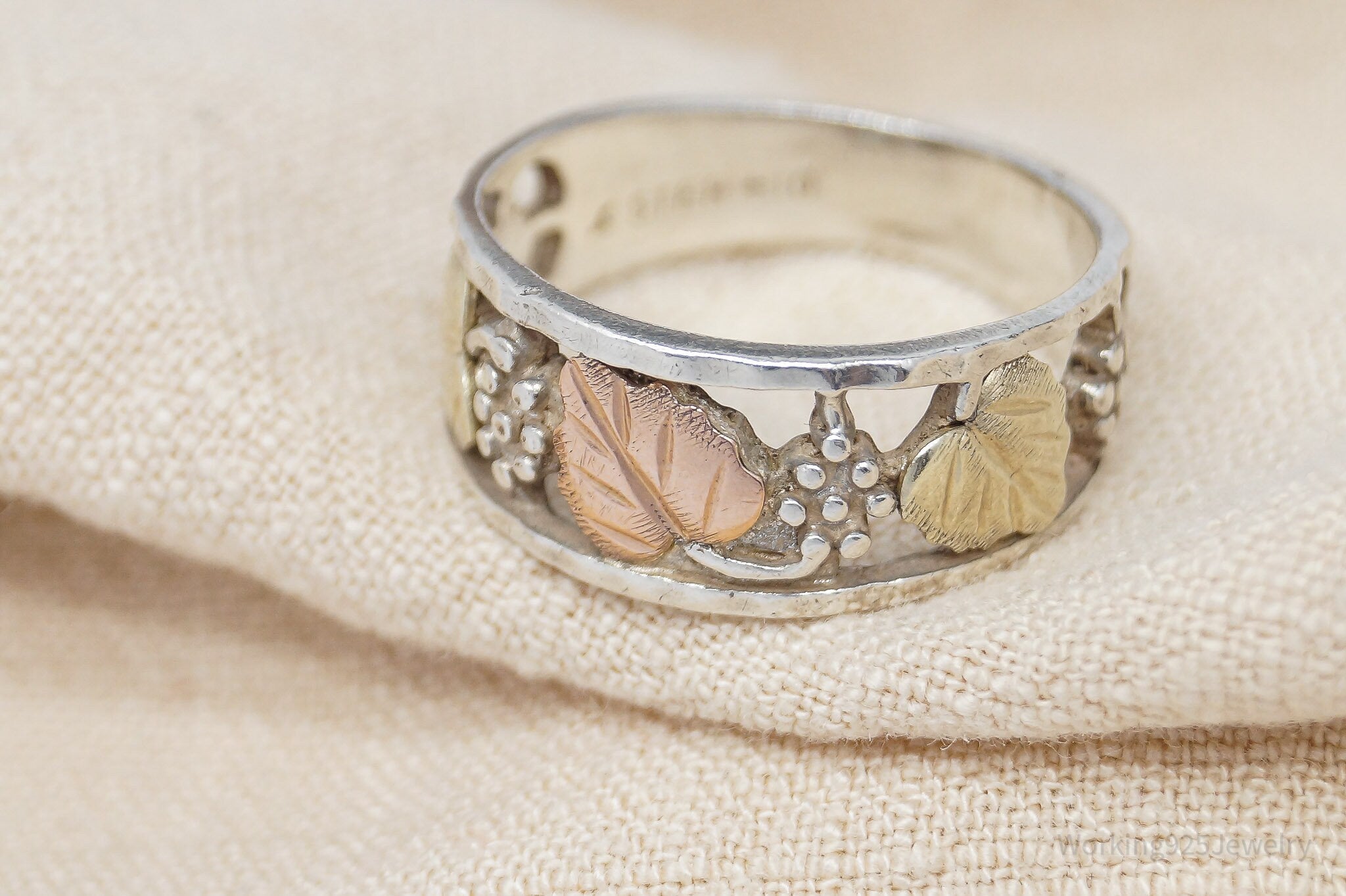 Vintage Landstrom’s 10K Gold Leaves Sterling Silver Band Ring - Size 9.75