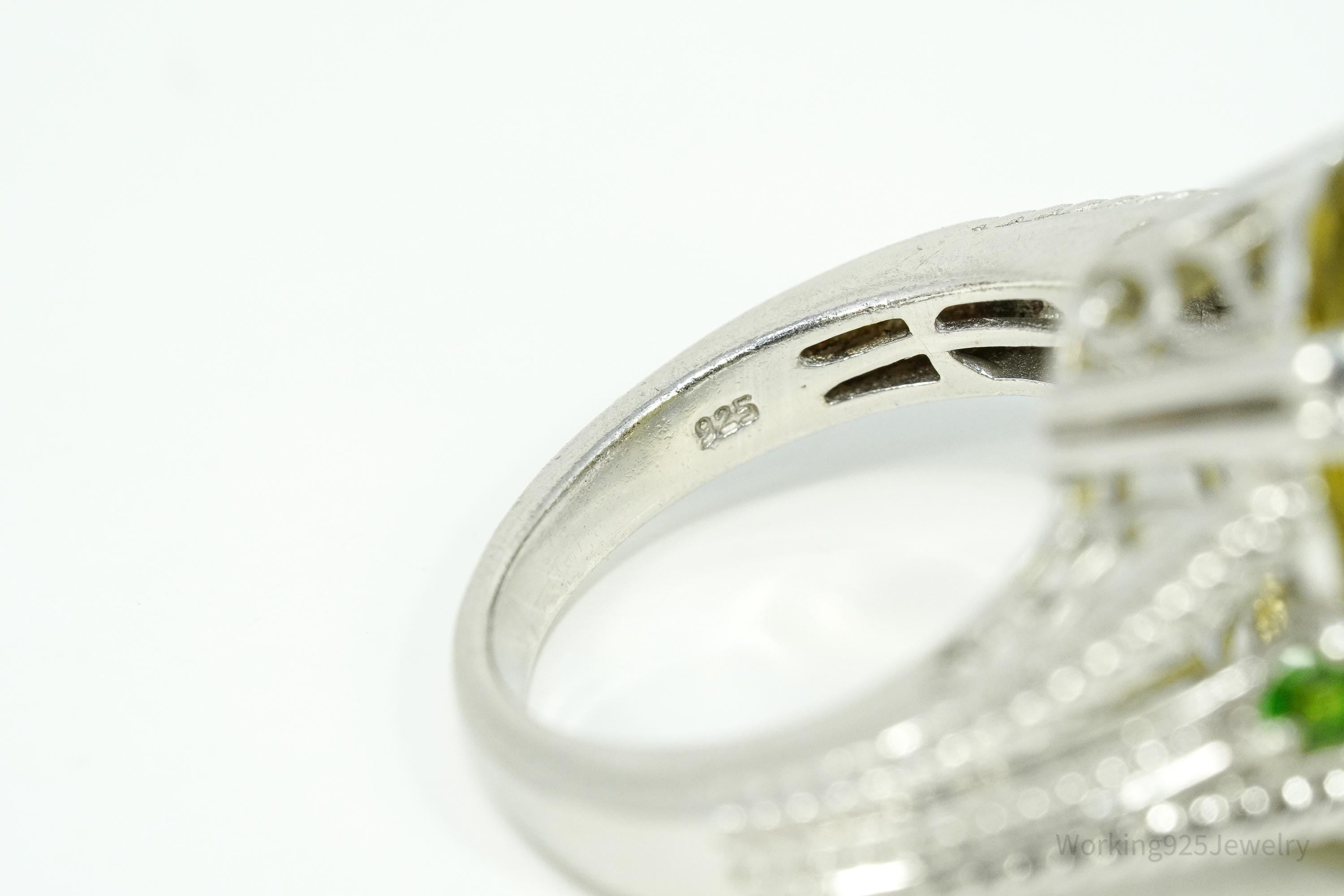 Vintage Large Lemon Quartz & Green Chrome Diopside Sterling Silver Ring Size 10